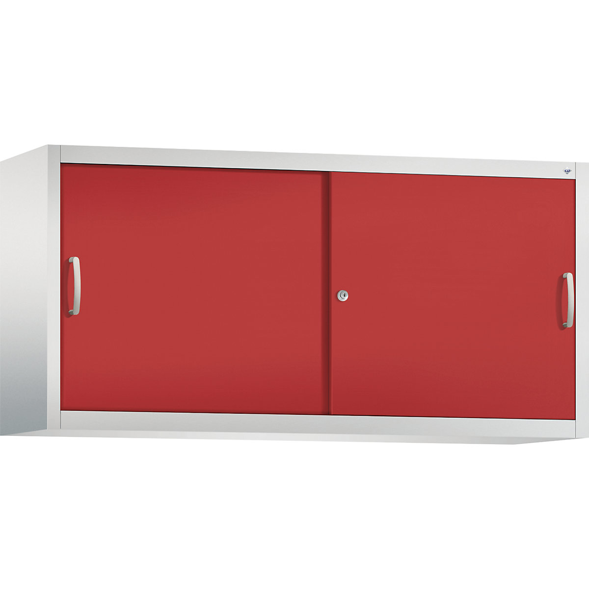 Armadietto sovrapponibile ACURADO con ante scorrevoli – C+P, 2 ripiani, alt. x largh. x prof. 790 x 1600 x 400 mm, grigio chiaro / rosso fuoco-0