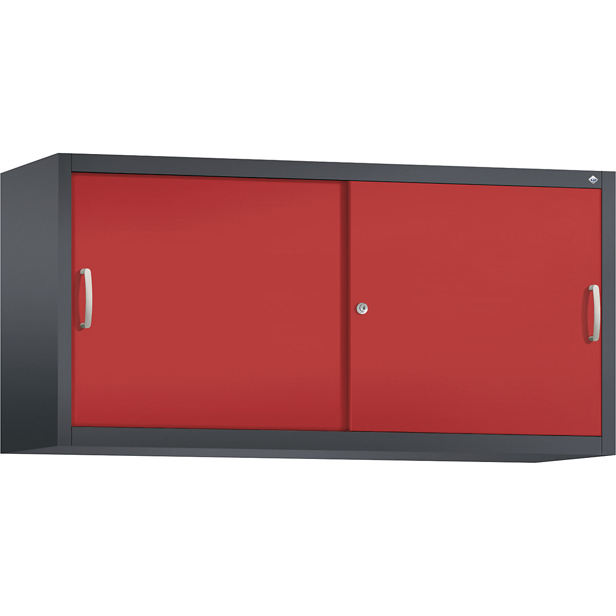 Armadietto sovrapponibile ACURADO con ante scorrevoli – C+P, 2 ripiani, alt. x largh. x prof. 790 x 1600 x 500 mm, grigio nerastro / rosso fuoco-0