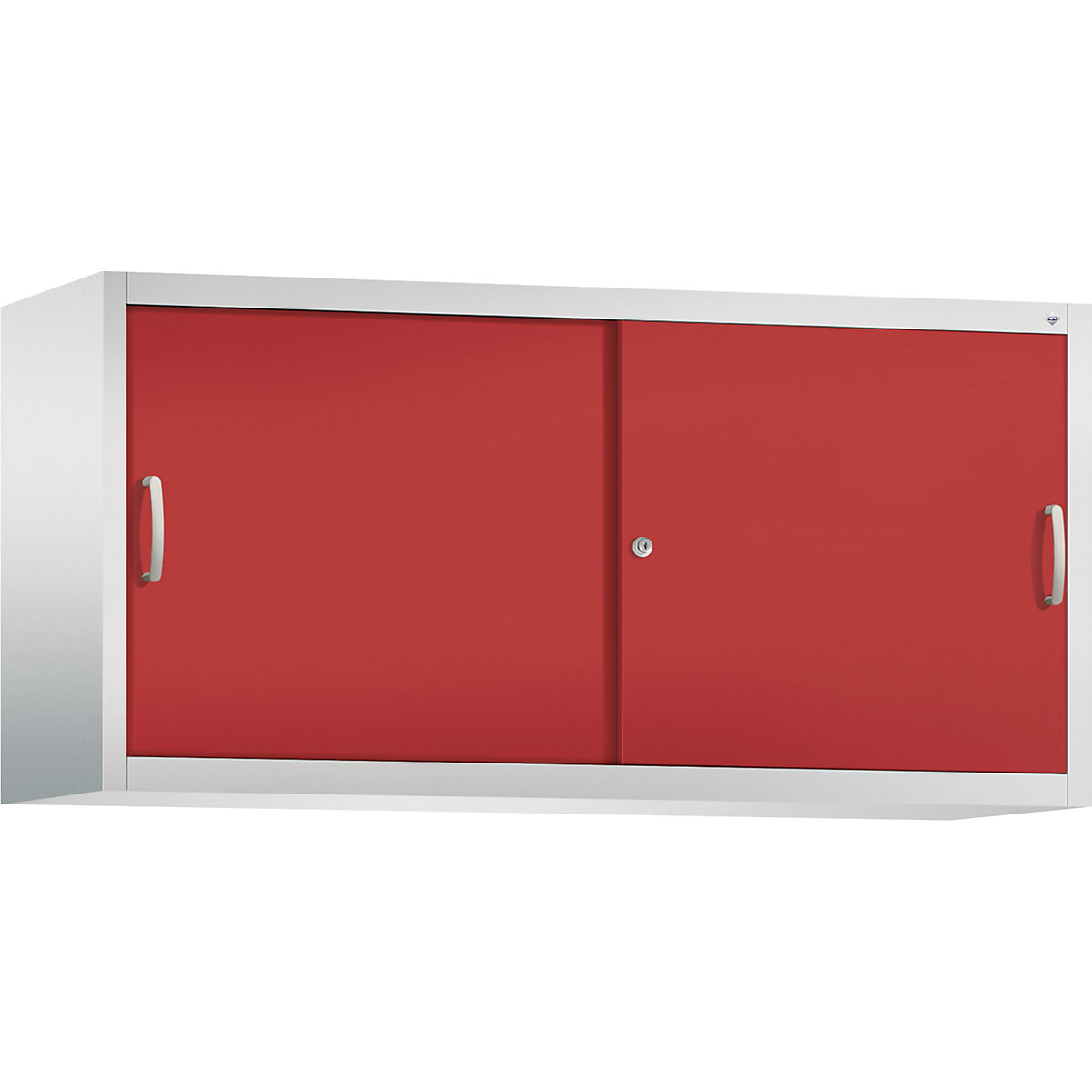 Armadietto sovrapponibile ACURADO con ante scorrevoli – C+P, 2 ripiani, alt. x largh. x prof. 790 x 1600 x 500 mm, grigio chiaro / rosso fuoco-0