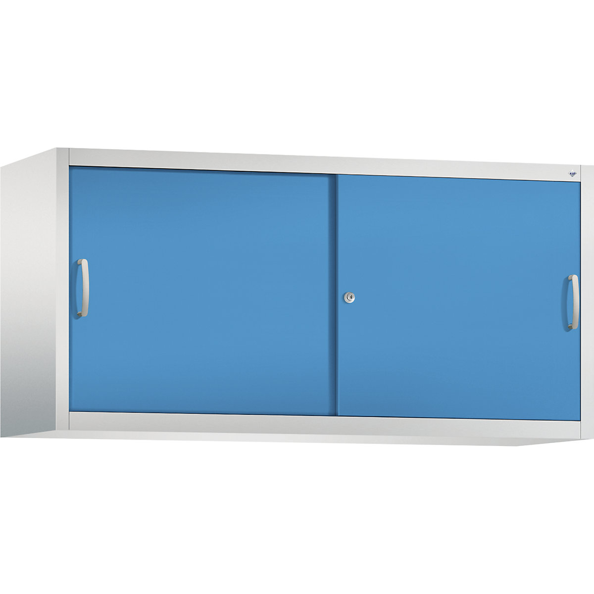 Armadietto sovrapponibile ACURADO con ante scorrevoli – C+P, 2 ripiani, alt. x largh. x prof. 790 x 1600 x 500 mm, grigio chiaro / blu chiaro-0