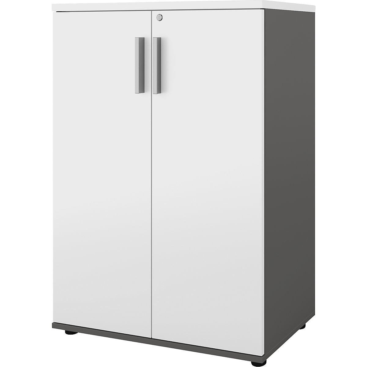 Armadio Portland, largh. x prof. 800 x 420 mm, alt. 1138 mm, altezza anta 1060 mm, grigio scuro / bianco spazzolato-0
