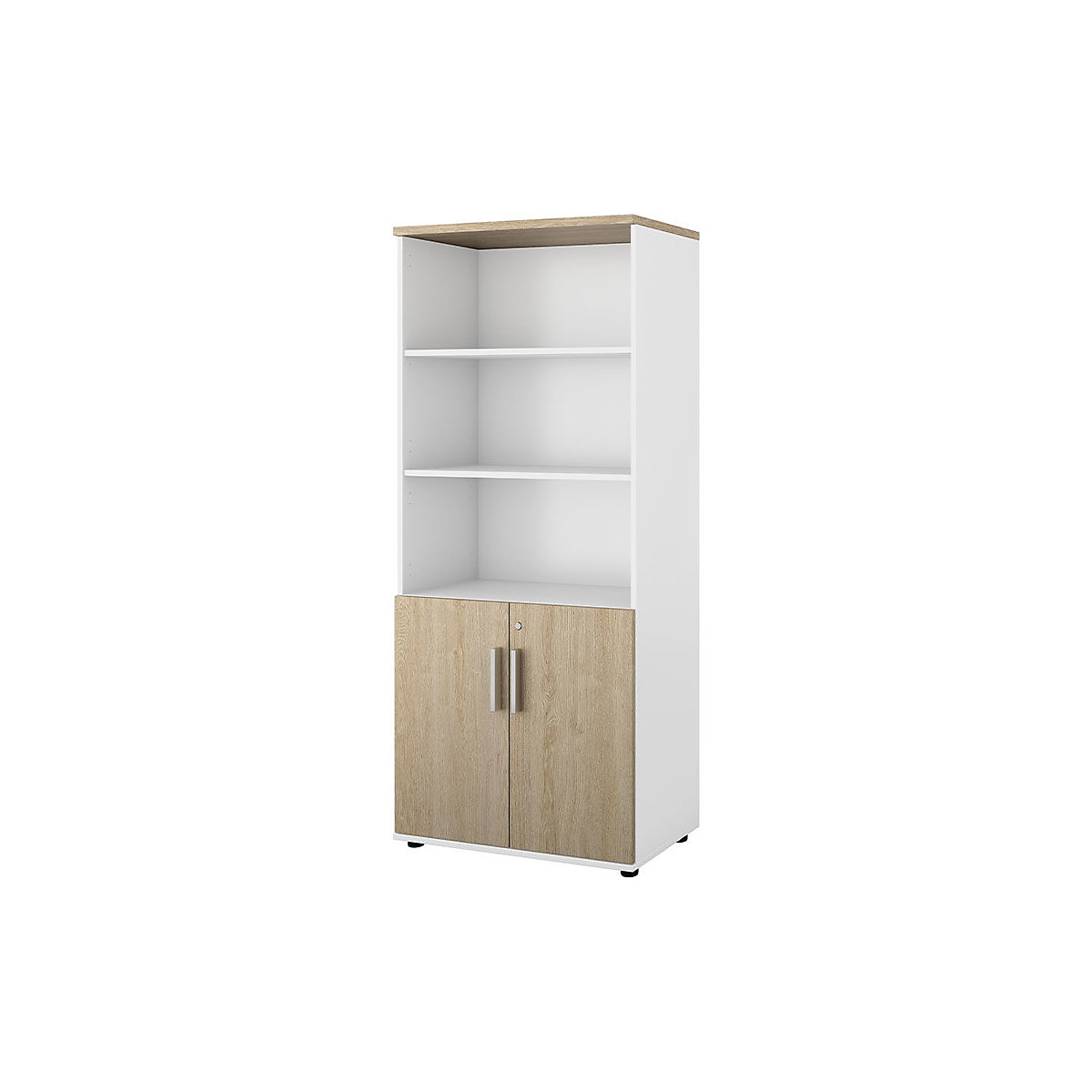 Armadio Portland, largh. x prof. 800 x 420 mm, alt. 1845 mm, altezza anta 700 mm, bianco spazzolato / quercia-0