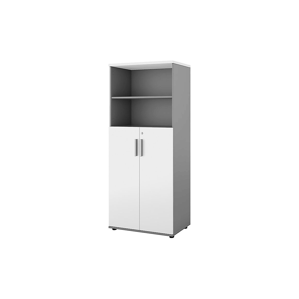 Armadio Portland, largh. x prof. 800 x 420 mm, alt. 1845 mm, altezza anta 1060 mm, grigio chiaro / bianco-0