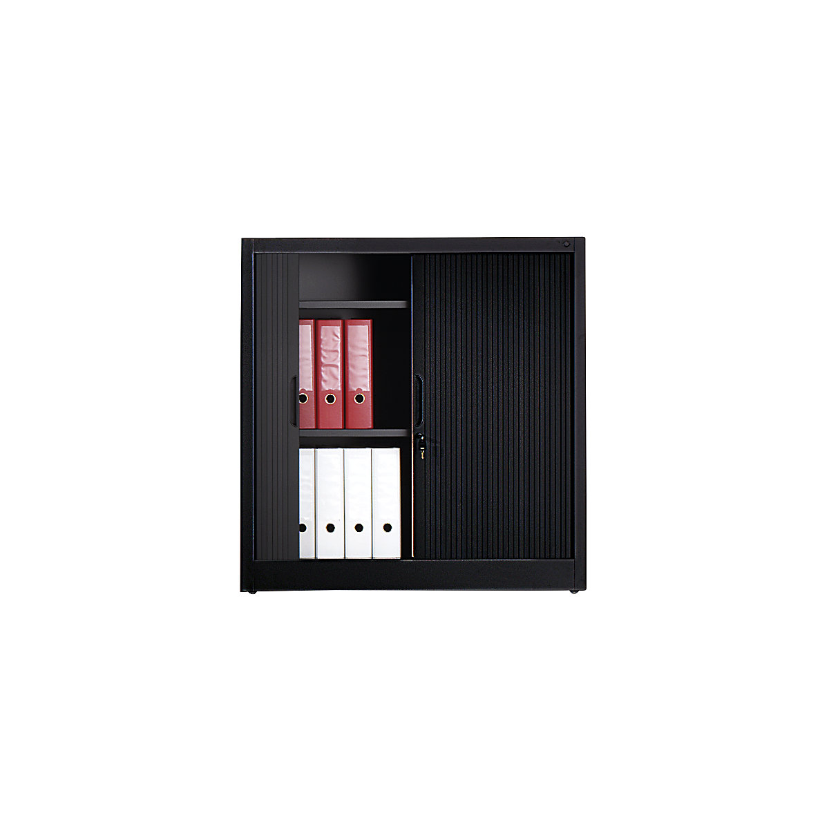 Armadio a serranda con serranda orizzontale – C+P, alt. x largh. x prof. 1030 x 1000 x 420 mm, 2 ripiani, 2,5 file di raccoglitori, grigio nerastro-0