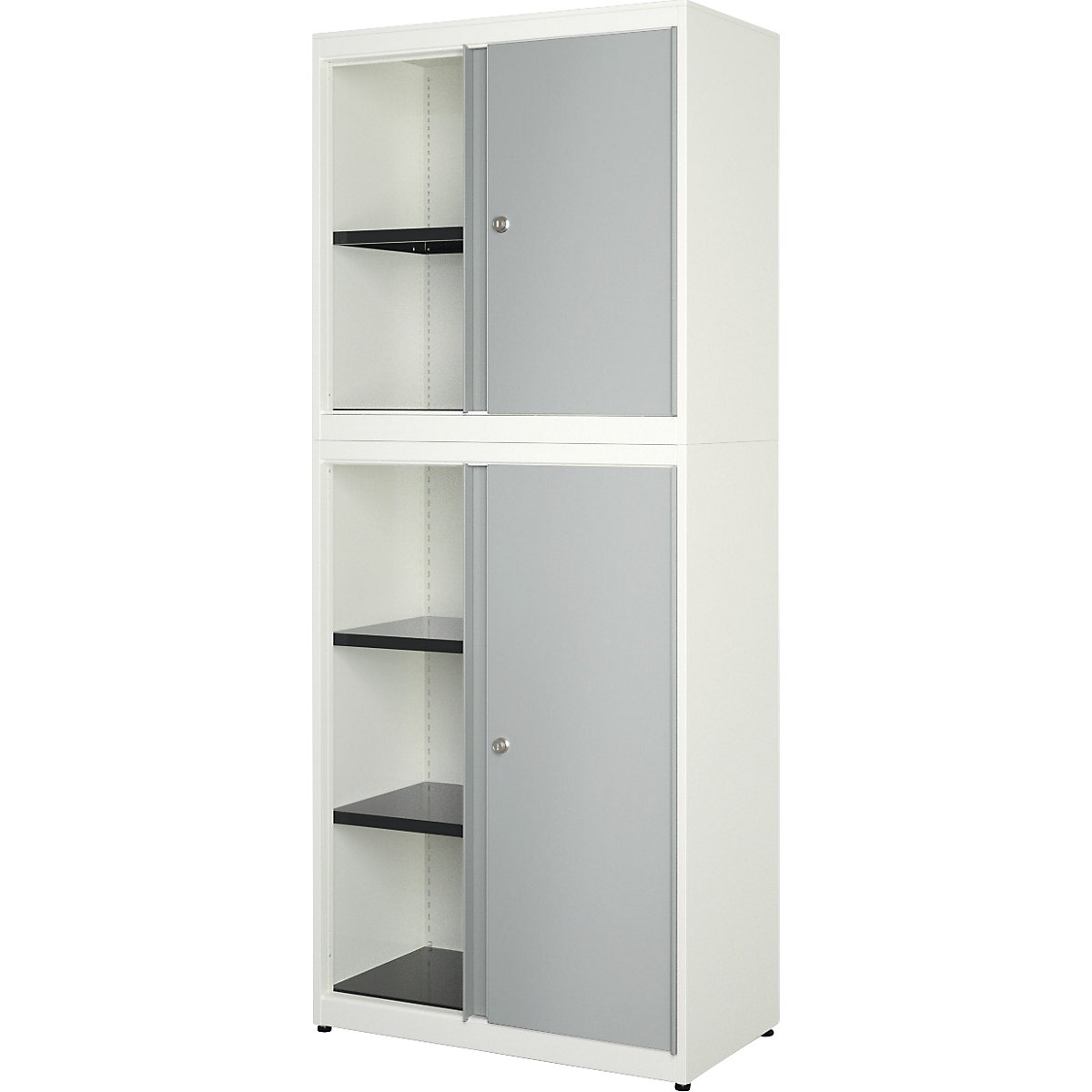 Armadio combinato ad ante scorrevoli – mauser, larghezza 800 mm, bianco puro / alluminio brillante-0