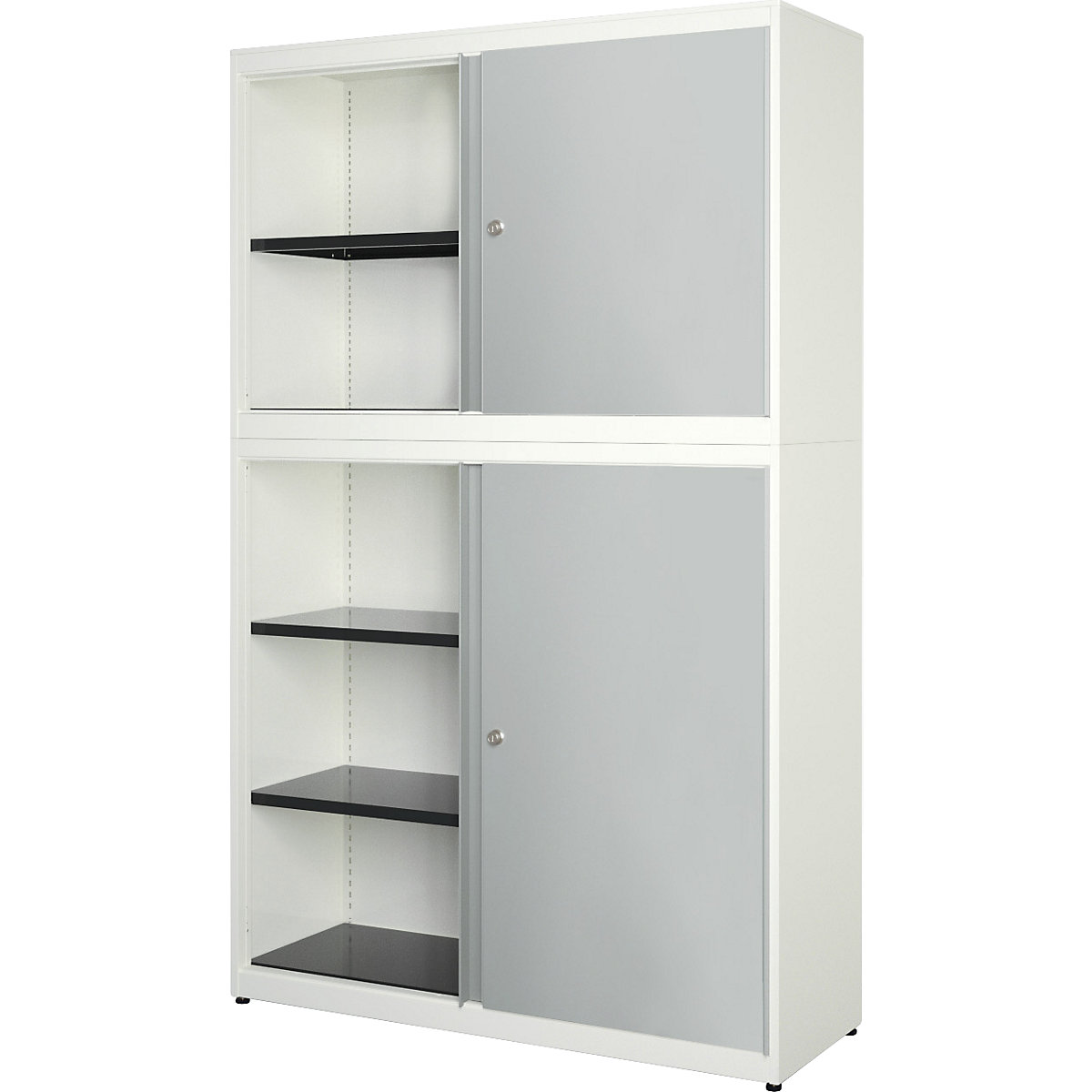 Armadio combinato ad ante scorrevoli – mauser, larghezza 1200 mm, bianco puro / alluminio brillante-0