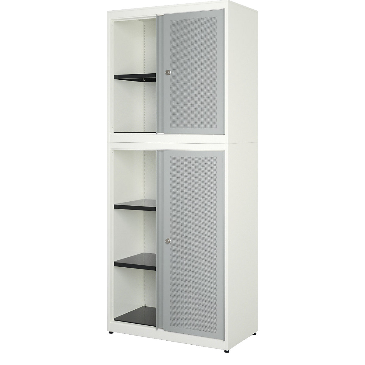 Armadio combinato ad ante scorrevoli – mauser, larghezza 800 mm, parte anteriore con efficace assorbimento acustico, bianco puro / alluminio brillante-0
