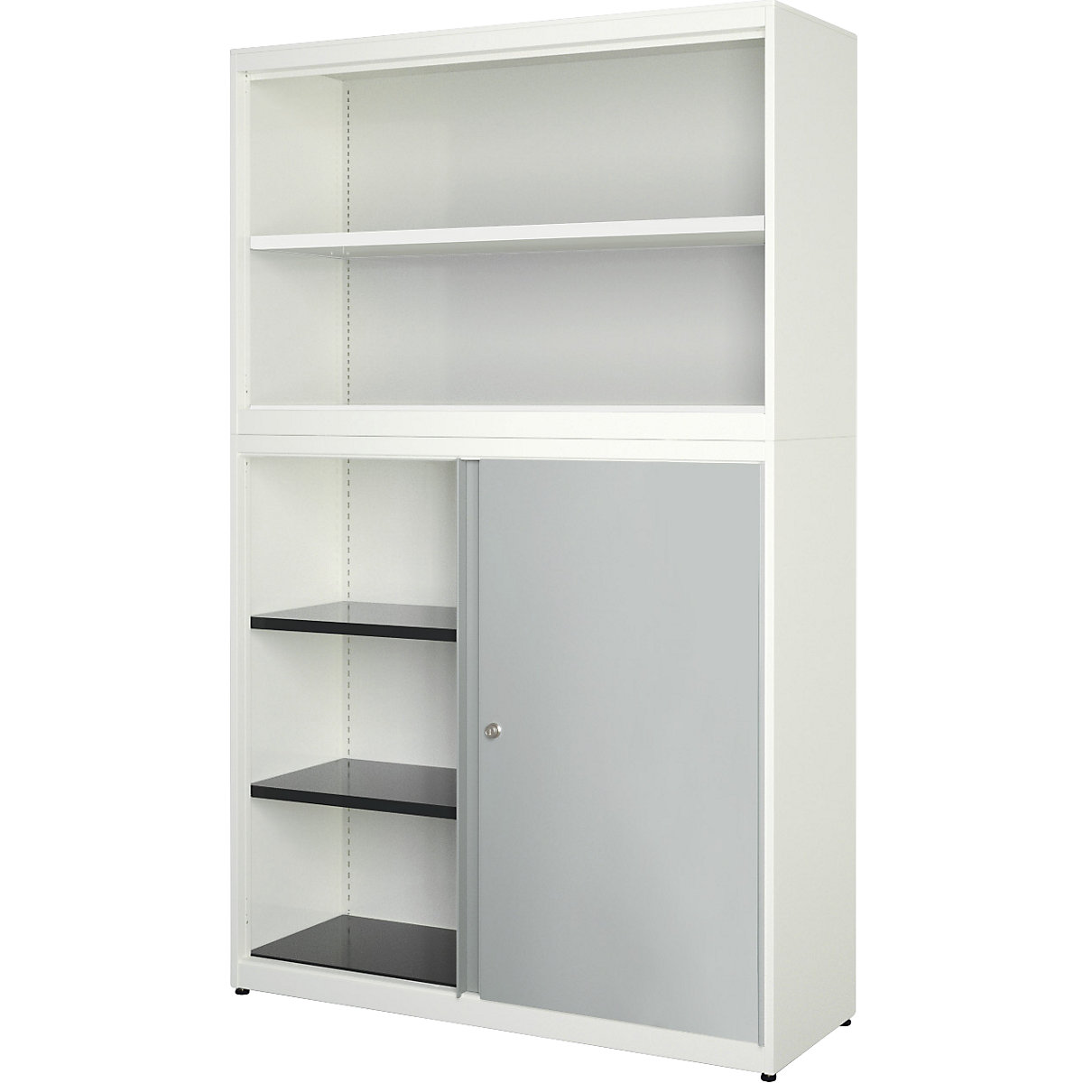 Armadio combinato con ante scorrevoli – mauser, larghezza 1200 mm, bianco puro / alluminio brillante-0
