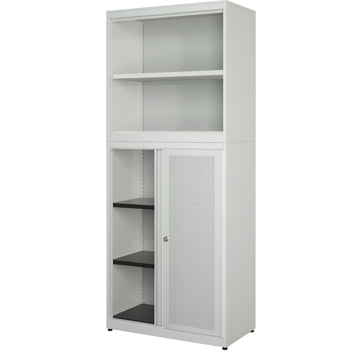 Armadio combinato con ante scorrevoli – mauser, larghezza 800 mm, parte anteriore con efficace assorbimento acustico, grigio chiaro / grigio chiaro-0