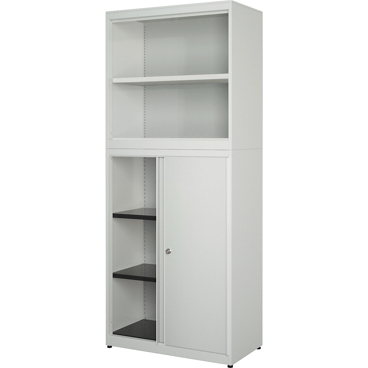 Armadio combinato con ante scorrevoli – mauser, larghezza 800 mm, grigio chiaro / grigio chiaro-0