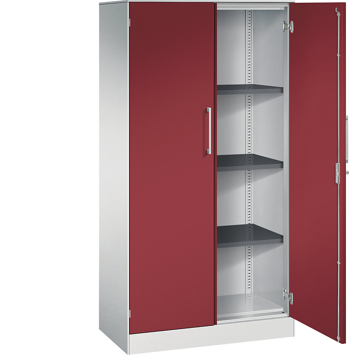Armadio con ante a battente ASISTO, altezza 1617 mm – C+P, larghezza 800 mm, 3 ripiani, grigio chiaro/rosso rubino-0