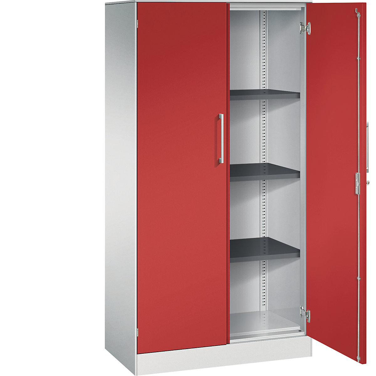 Armadio con ante a battente ASISTO, altezza 1617 mm – C+P, larghezza 800 mm, 3 ripiani, grigio chiaro/rosso fuoco-0