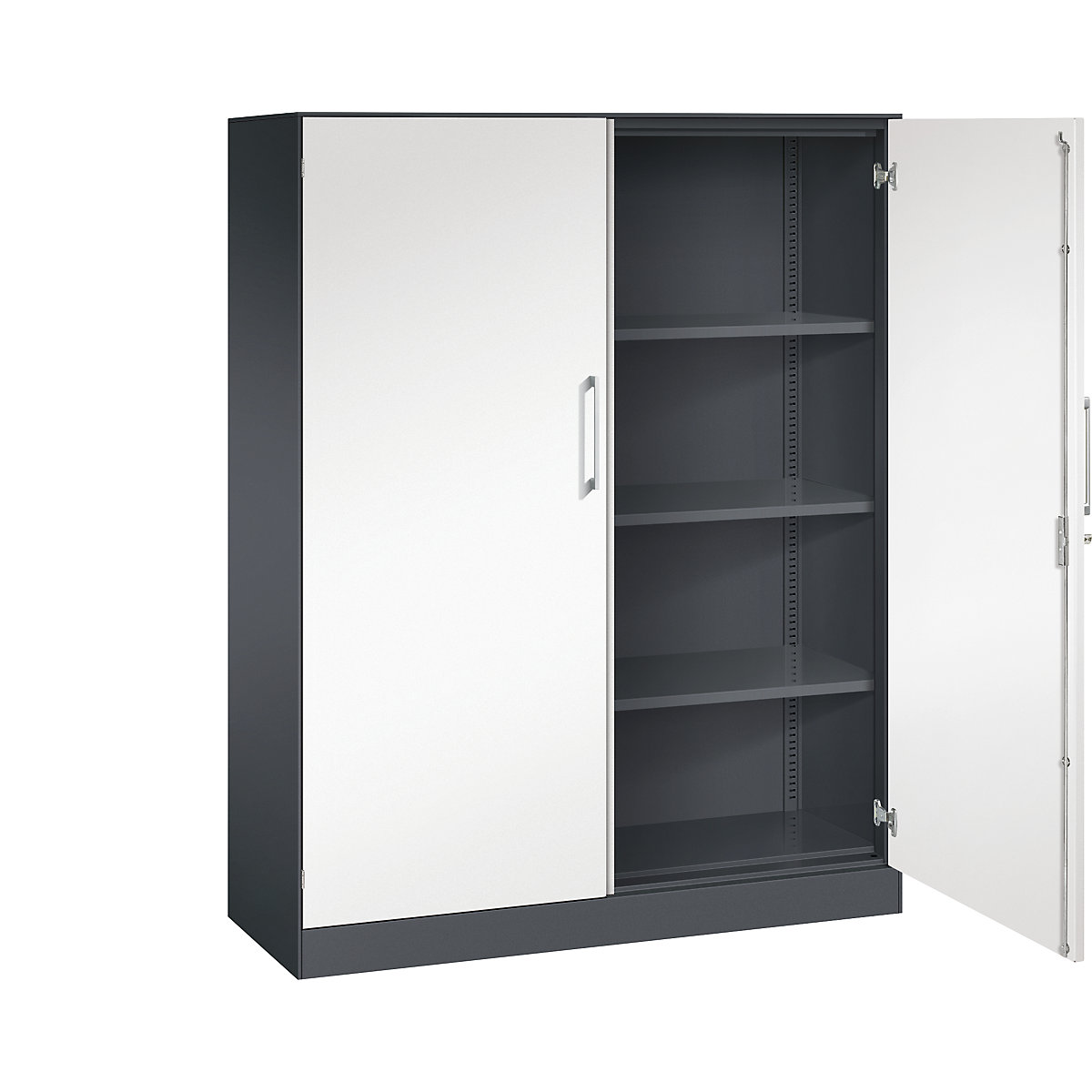 Armadio con ante a battente ASISTO, altezza 1617 mm – C+P, larghezza 1200 mm, 3 ripiani, grigio nerastro/bianco traffico-0