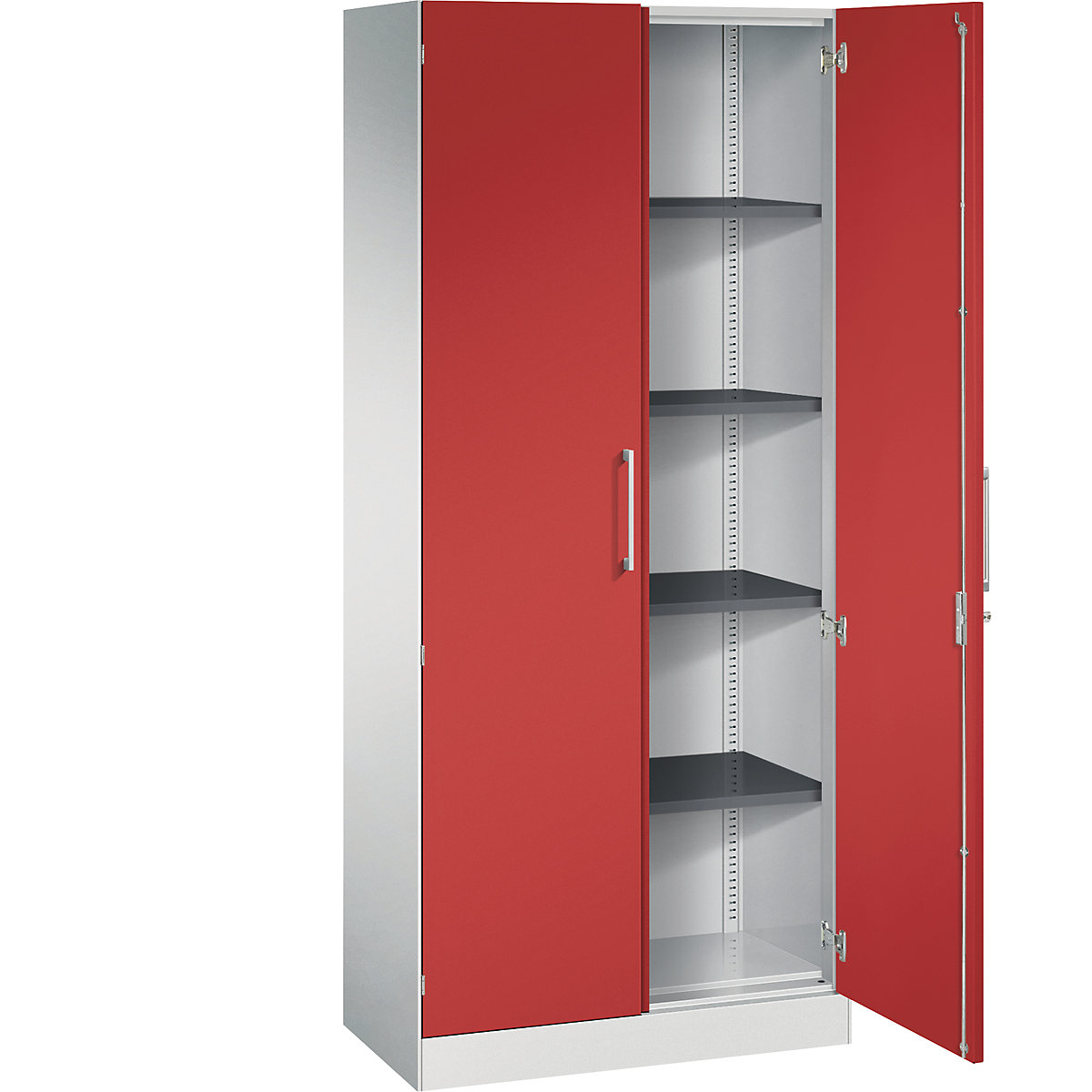 Armadio con ante a battente ASISTO, altezza 1980 mm – C+P, larghezza 800 mm, 4 ripiani, grigio chiaro/rosso fuoco-0