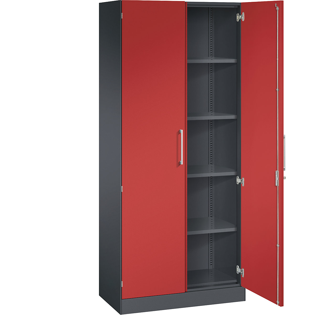 Armadio con ante a battente ASISTO, altezza 1980 mm – C+P, larghezza 800 mm, 4 ripiani, grigio nerastro/rosso fuoco-0