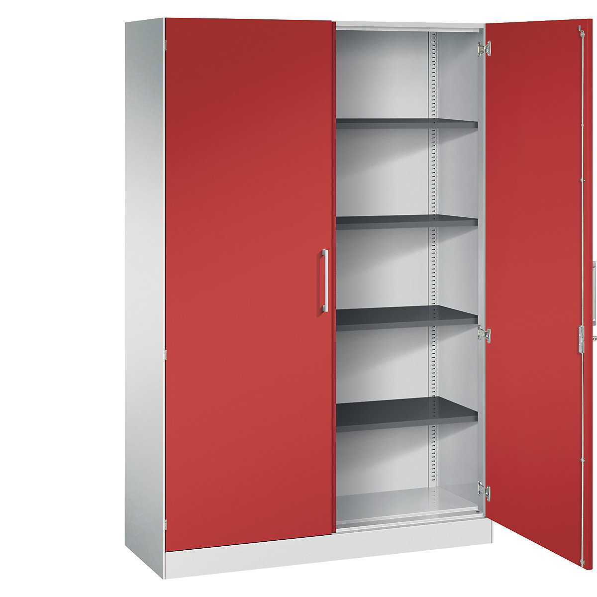Armadio con ante a battente ASISTO, altezza 1980 mm – C+P, larghezza 1200 mm, 4 ripiani, grigio chiaro/rosso fuoco-0