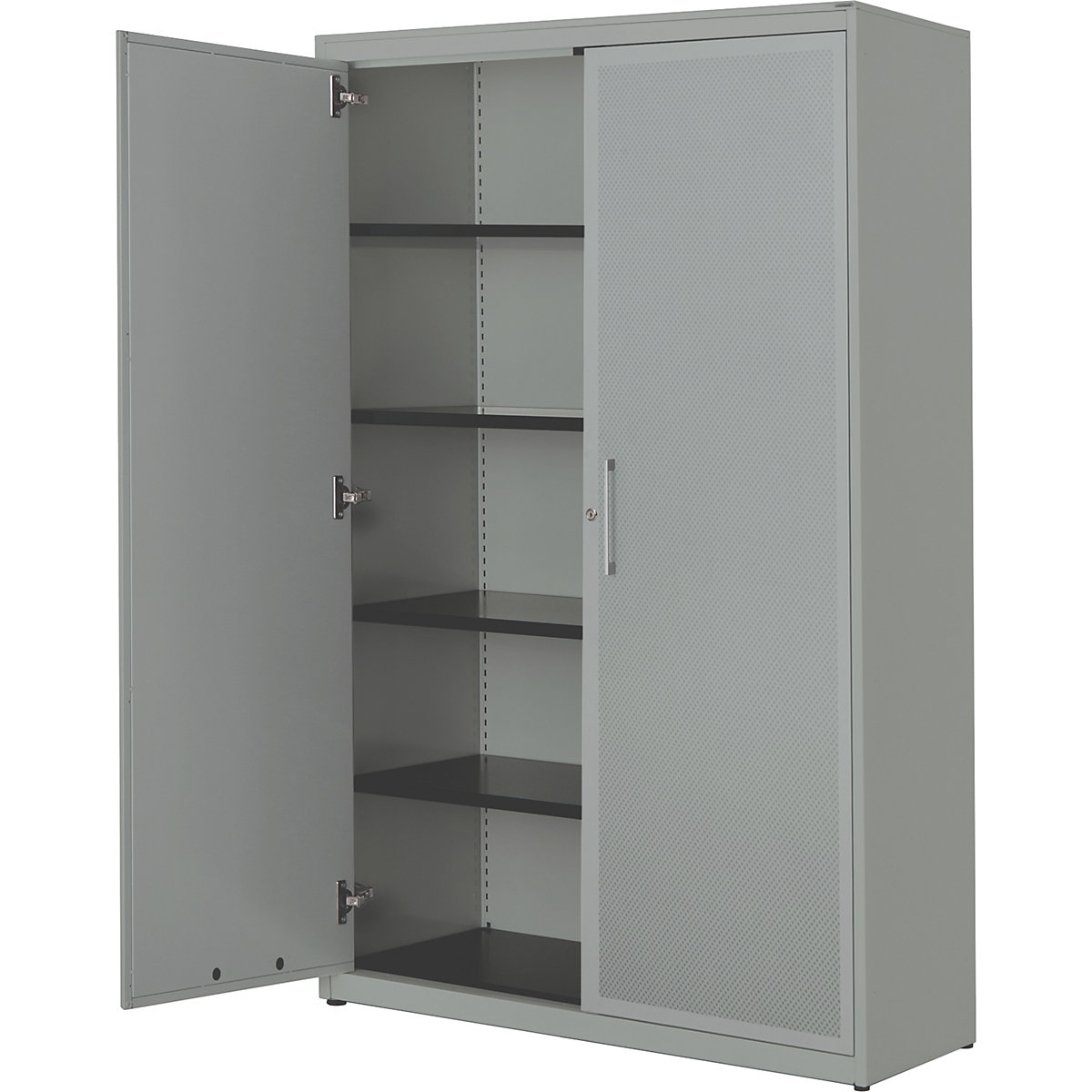 Armadio con ante a battente, con efficace assorbimento acustico – mauser, alt. x largh. x prof. 1956 x 1200 x 432 mm, 4 ripiani, alluminio brillante / alluminio brillante-0