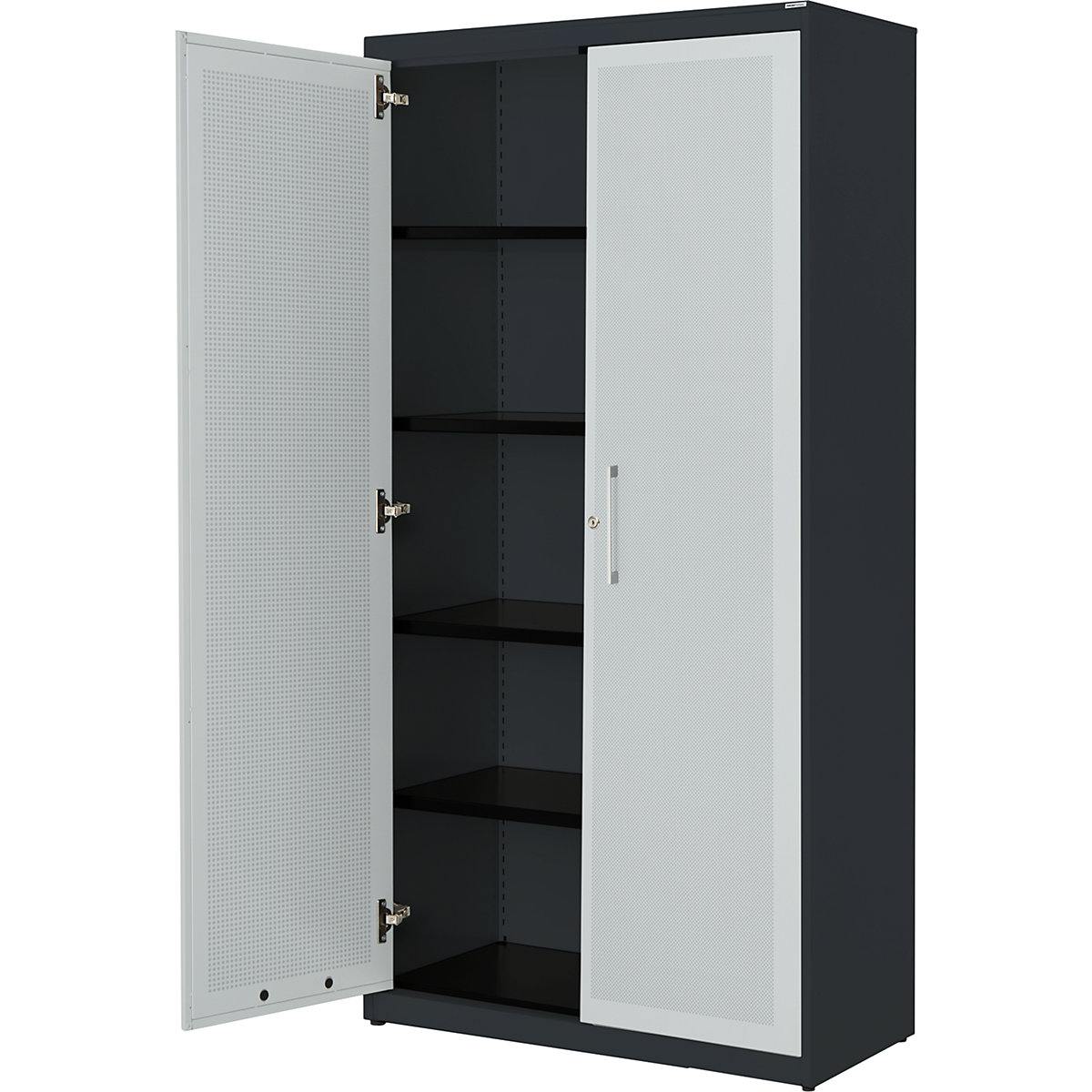 Armadio con ante a battente, con efficace assorbimento acustico – mauser, alt. x largh. x prof. 1956 x 1000 x 432 mm, 4 ripiani, grigio antracite / grigio chiaro-0