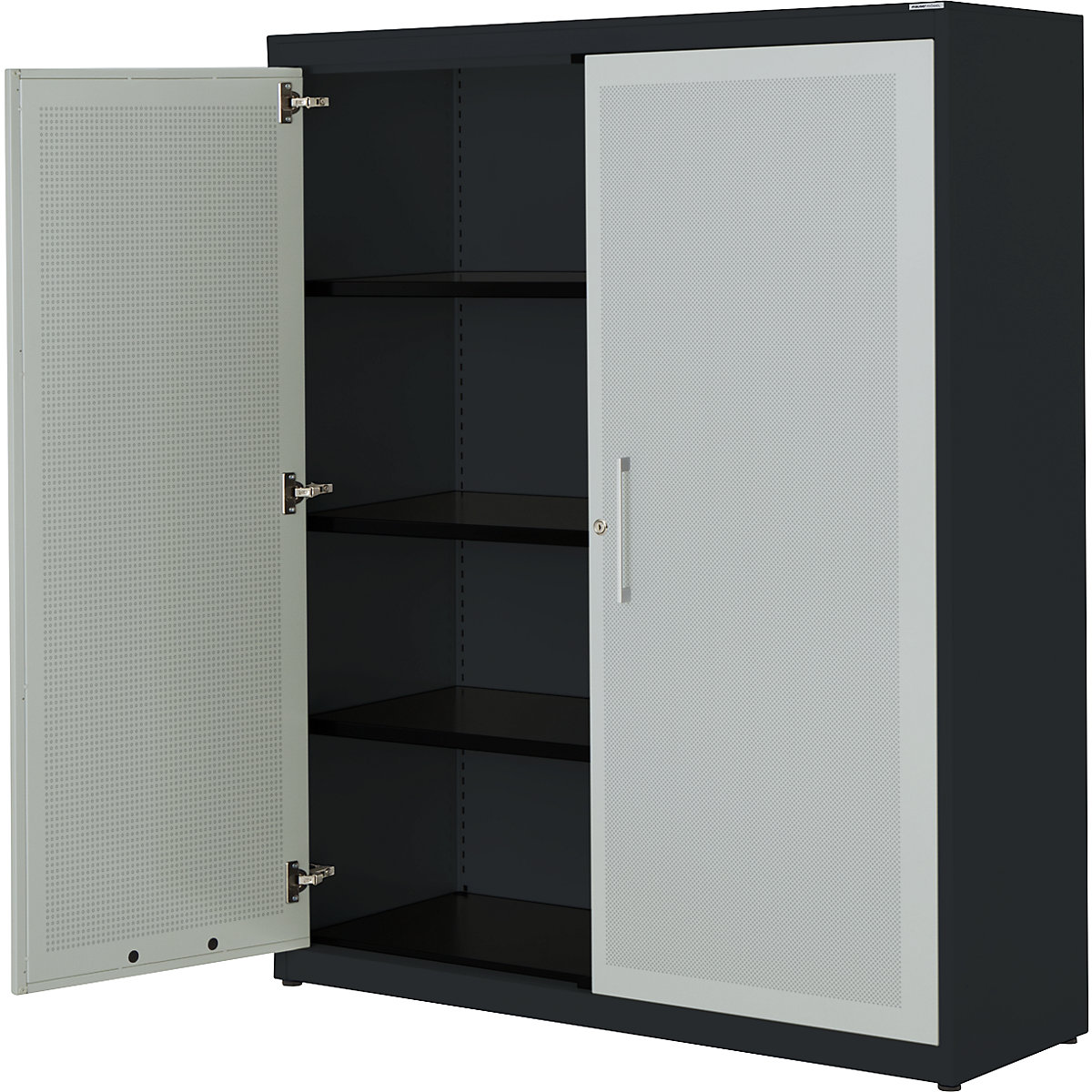 Armadio con ante a battente, con efficace assorbimento acustico – mauser, alt. x largh. x prof. 1516 x 1200 x 432 mm, 3 ripiani, grigio antracite / grigio chiaro-0