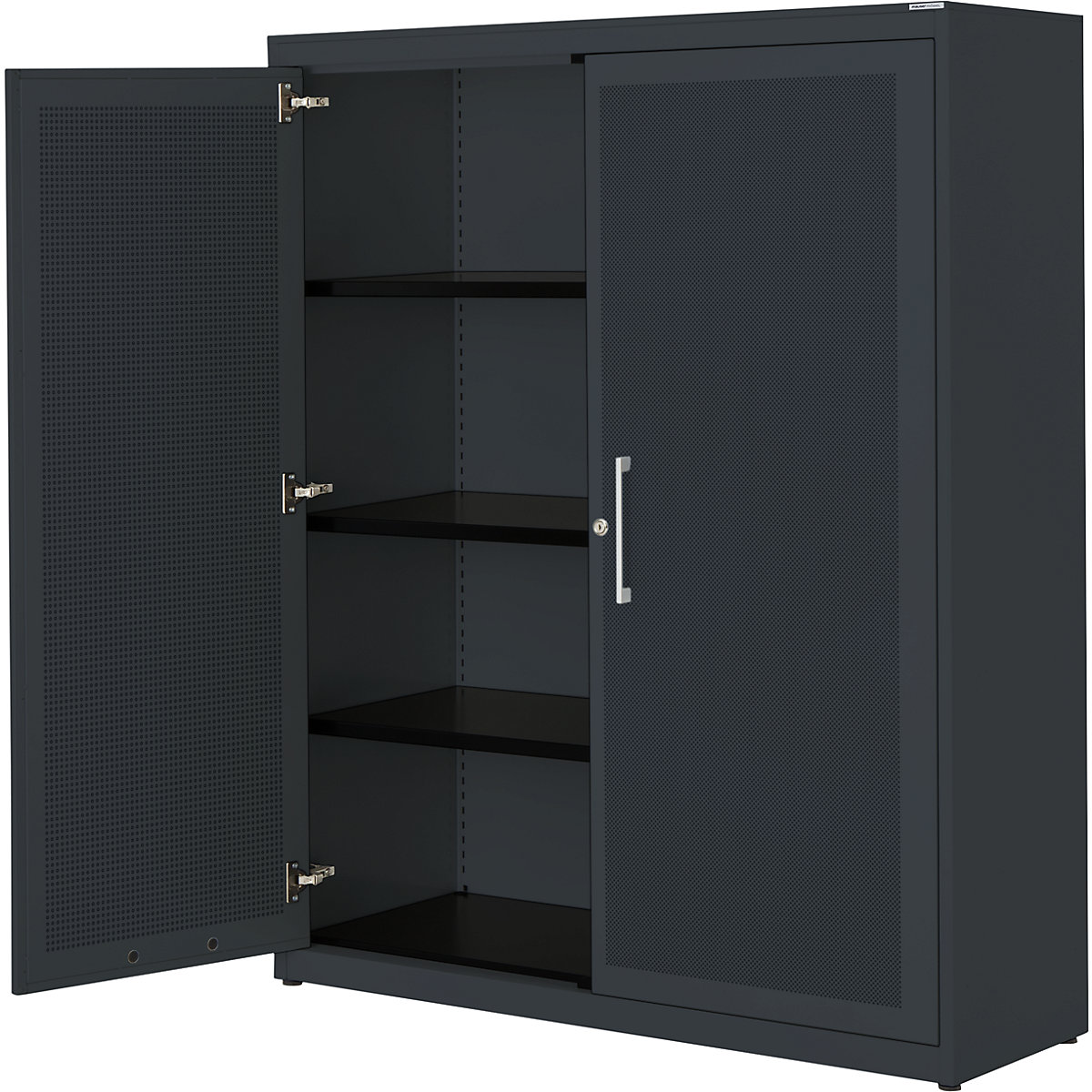 Armadio con ante a battente, con efficace assorbimento acustico – mauser, alt. x largh. x prof. 1516 x 1200 x 432 mm, 3 ripiani, grigio antracite / grigio antracite-0