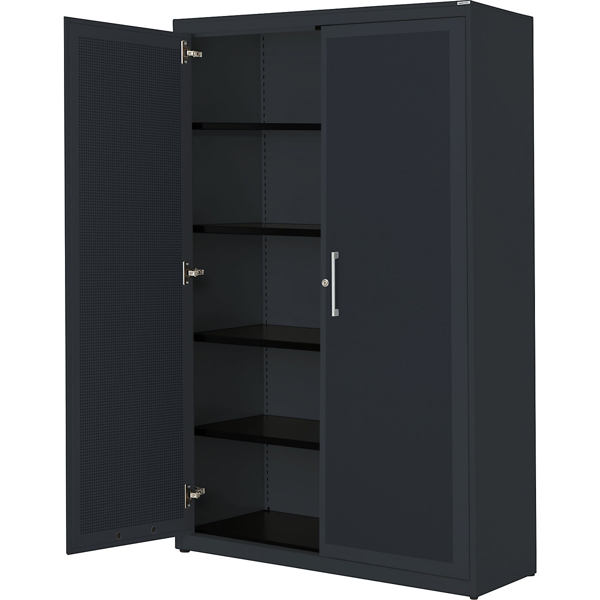 Armadio con ante a battente, con efficace assorbimento acustico – mauser, alt. x largh. x prof. 1956 x 1200 x 432 mm, 4 ripiani, grigio antracite / grigio antracite-0