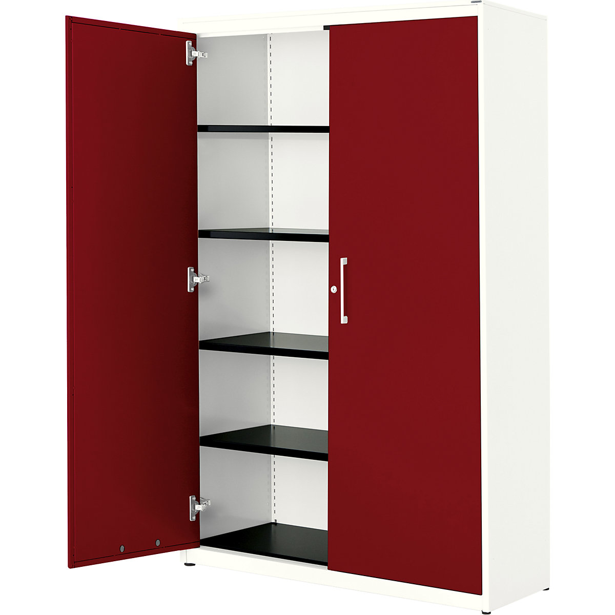 Armadio con ante a battente – mauser, alt. x largh. 1956 x 1200 mm, pannello in acciaio, 4 ripiani, bianco puro / rosso rubino / bianco puro-0