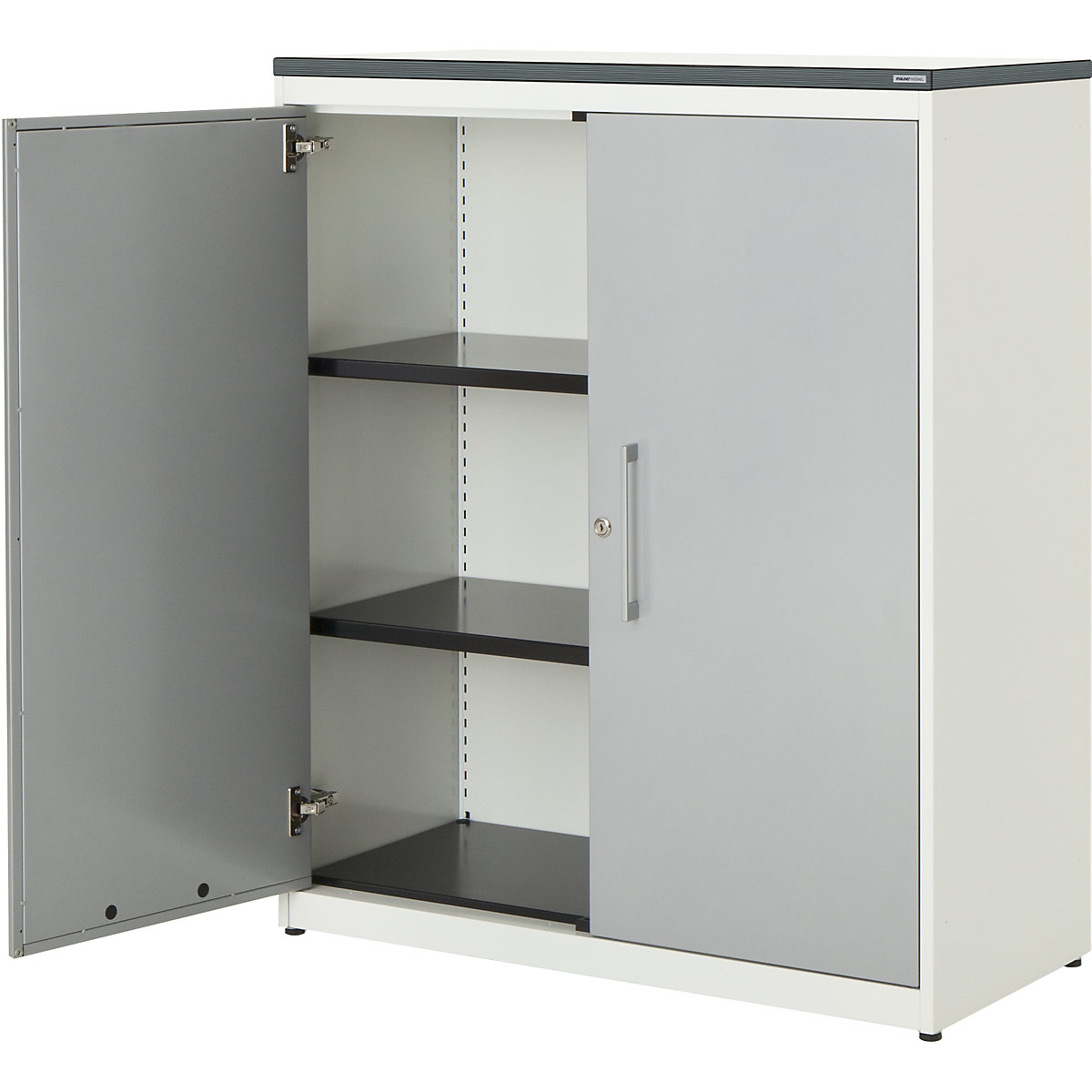 Armadio con ante a battente – mauser, alt. x largh. 1180 x 1000 mm, pannello in plastica, 2 ripiani, bianco puro / alluminio brillante / bianco-0