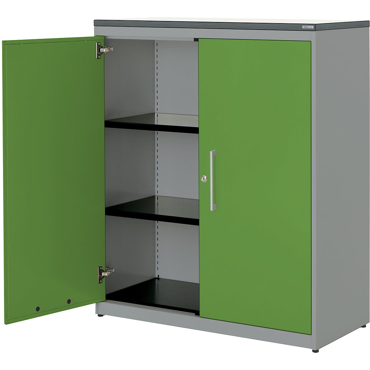 Armadio con ante a battente – mauser, alt. x largh. 1180 x 1000 mm, pannello in plastica, 2 ripiani, alluminio brillante / verde limone / bianco-0