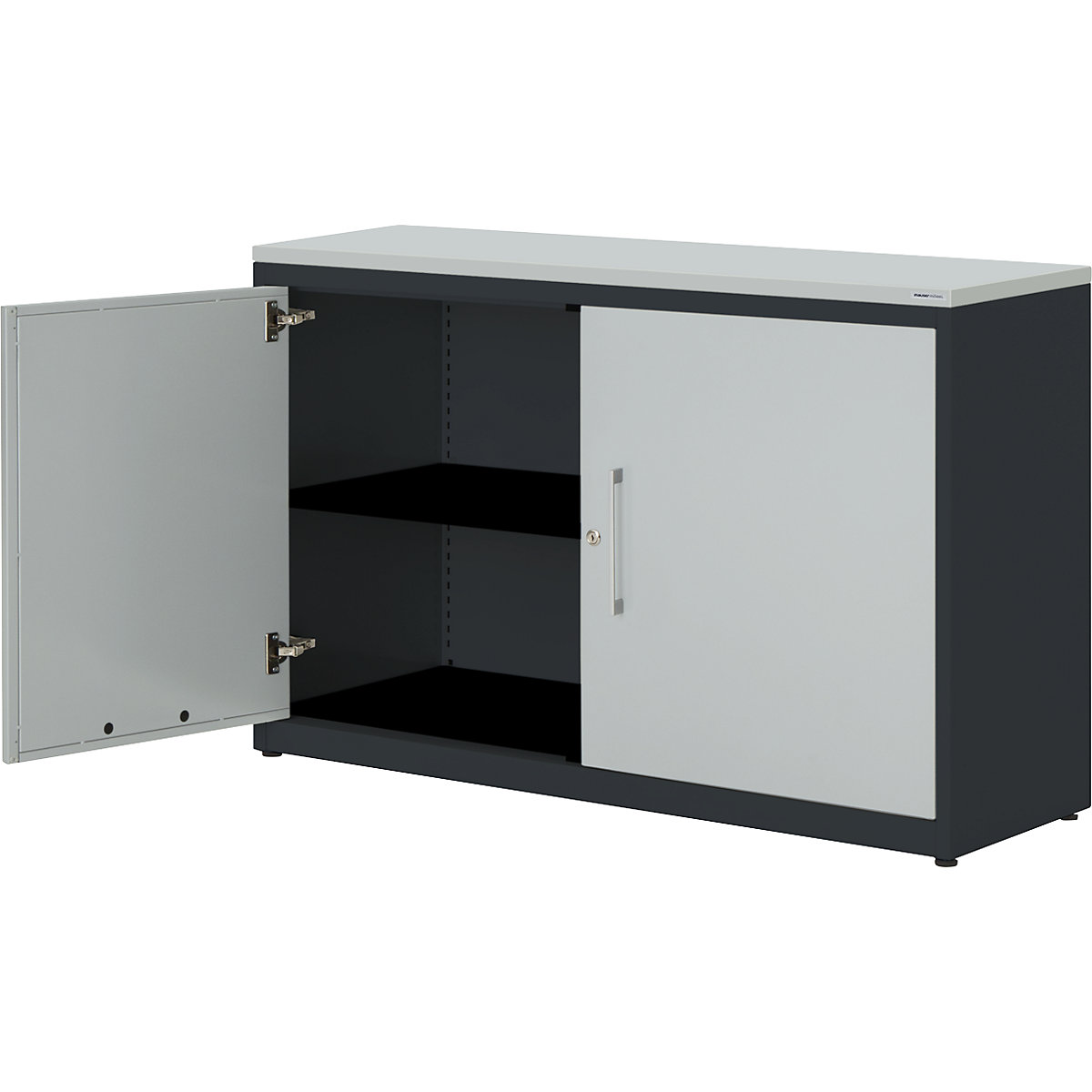 Armadio con ante a battente – mauser, alt. x largh. 830 x 1200 mm, pannello in plastica, 1 ripiano, grigio antracite / grigio chiaro / grigio chiaro-0