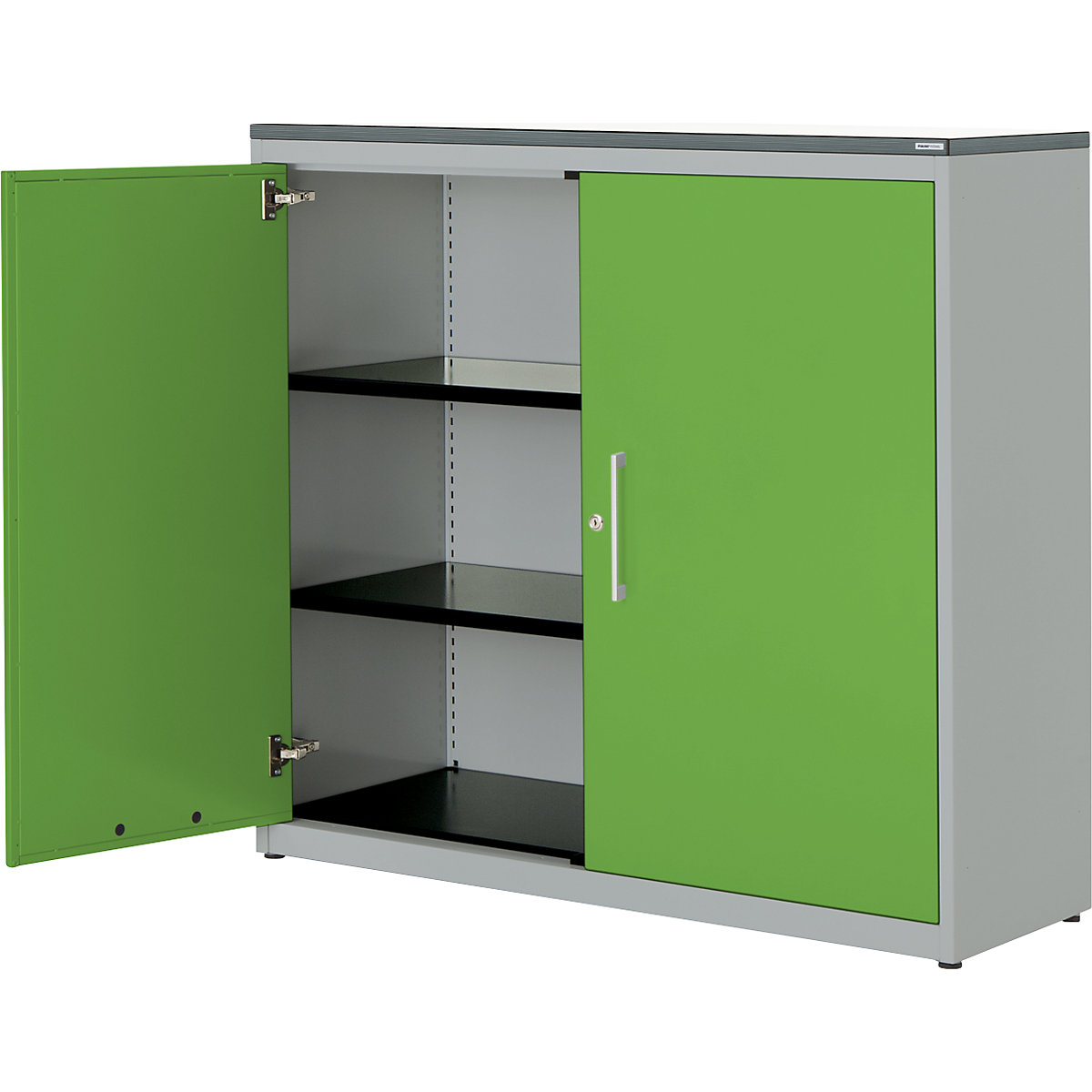 Armadio con ante a battente – mauser, alt. x largh. 1180 x 1200 mm, pannello in plastica, 2 ripiani, alluminio brillante / verde limone / bianco-0