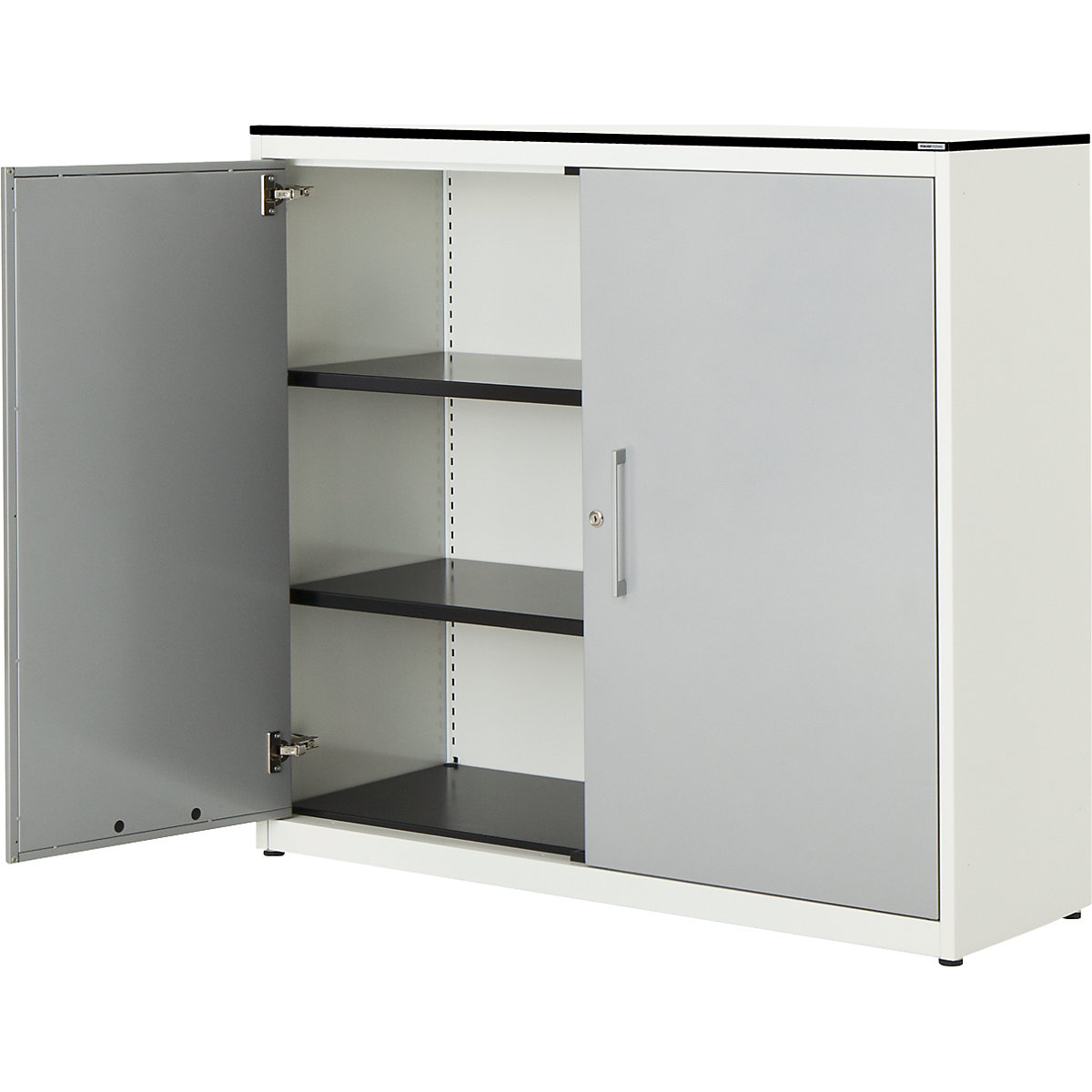 Armadio con ante a battente – mauser, alt. x largh. 1168 x 1200 mm, piano in HPL con anima piena, 2 ripiani, bianco puro / alluminio brillante / bianco-0