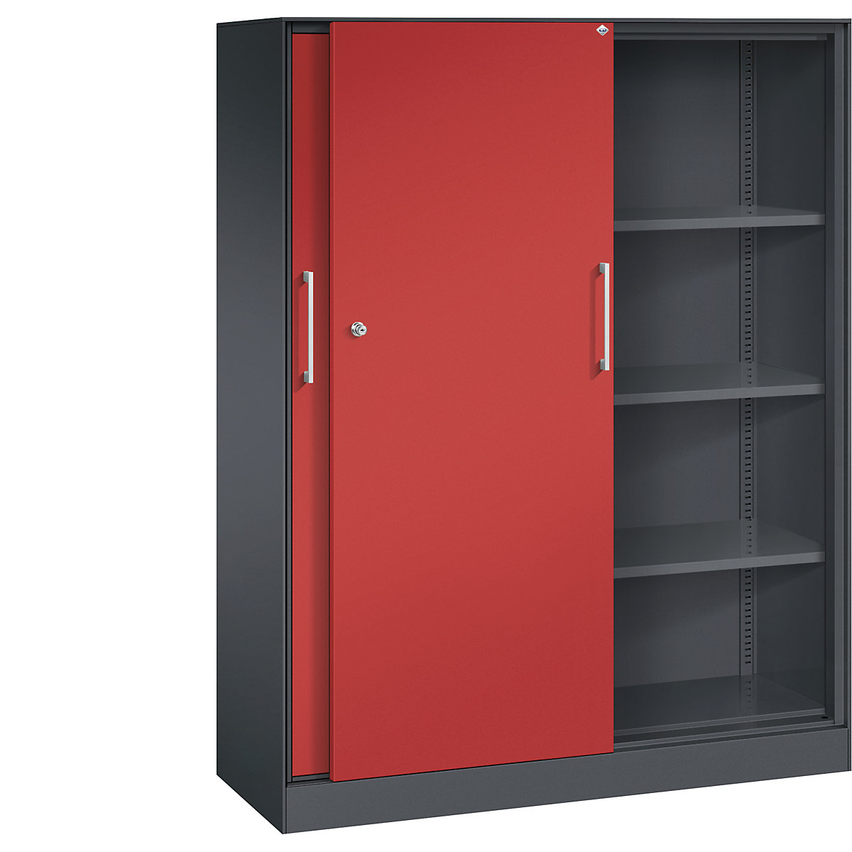Armadio con ante scorrevoli ASISTO, altezza 1617 mm – C+P, larghezza 1200 mm, grigio nerastro/rosso fuoco-0