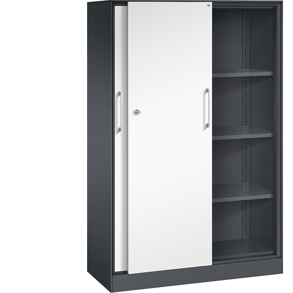 Armadio con ante scorrevoli ASISTO, altezza 1617 mm – C+P, larghezza 1000 mm, grigio nerastro/bianco traffico-0