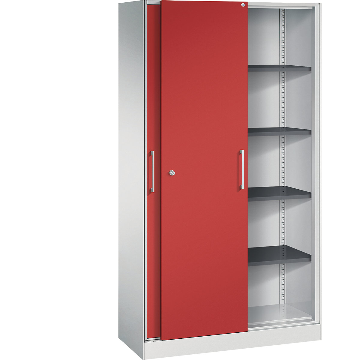 Armadio con ante scorrevoli ASISTO, altezza 1980 mm – C+P, larghezza 1000 mm, grigio chiaro/rosso fuoco-0