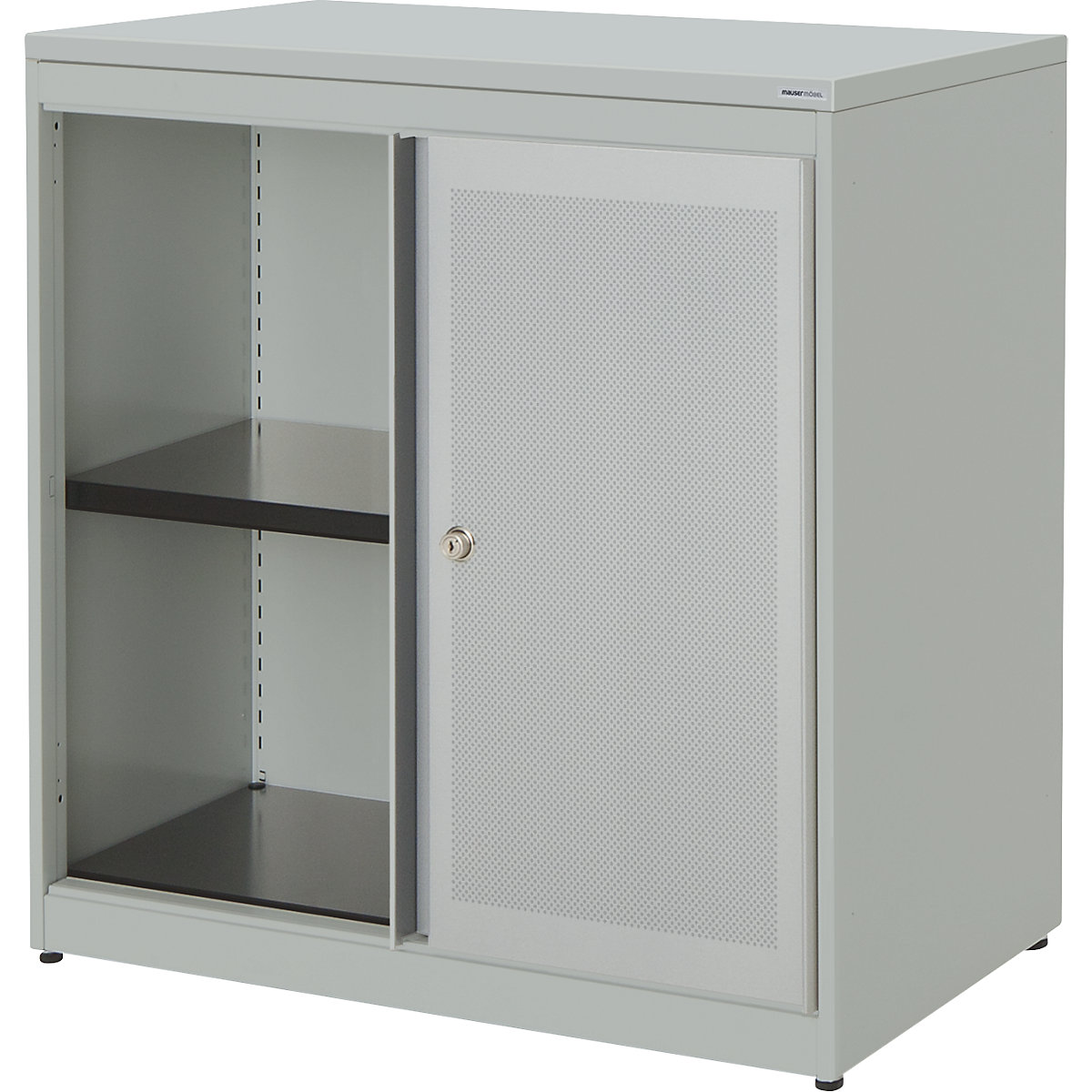 Armadio con ante scorrevoli, con efficace assorbimento acustico – mauser, pannello in plastica, alt. x largh. x prof. 830 x 800 x 432 mm, 1 ripiano, grigio chiaro / grigio chiaro / grigio chiaro-0