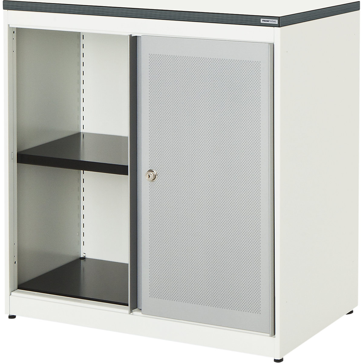 Armadio con ante scorrevoli, con efficace assorbimento acustico – mauser, pannello in plastica, alt. x largh. x prof. 830 x 800 x 432 mm, 1 ripiano, bianco puro / alluminio brillante / bianco-0