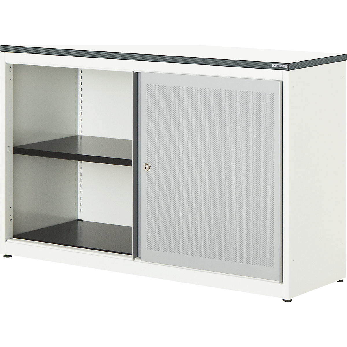 Armadio con ante scorrevoli, con efficace assorbimento acustico – mauser, pannello in plastica, alt. x largh. x prof. 830 x 1200 x 432 mm, 1 ripiano, bianco puro / alluminio brillante / bianco-0
