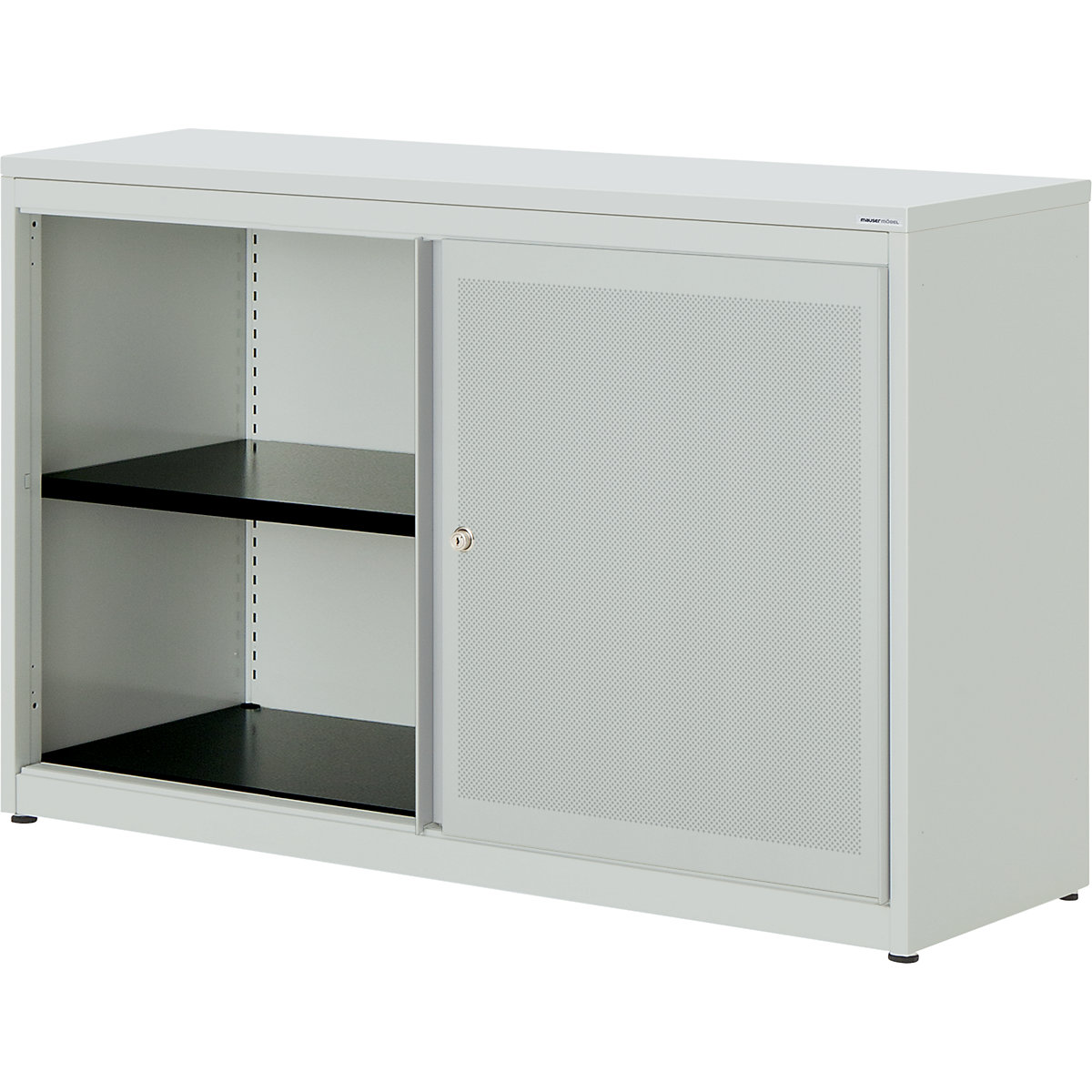 Armadio con ante scorrevoli, con efficace assorbimento acustico – mauser, pannello in plastica, alt. x largh. x prof. 830 x 1200 x 432 mm, 1 ripiano, grigio chiaro / grigio chiaro / grigio chiaro-0