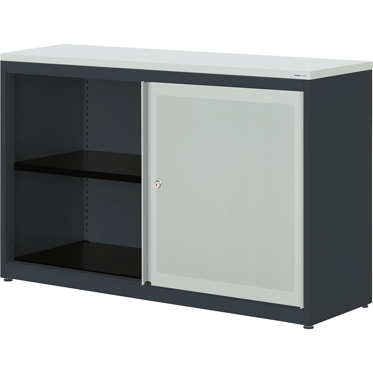 Armadio con ante scorrevoli, con efficace assorbimento acustico – mauser, pannello in plastica, alt. x largh. x prof. 830 x 1200 x 432 mm, 1 ripiano, grigio antracite / grigio chiaro / grigio chiaro-0