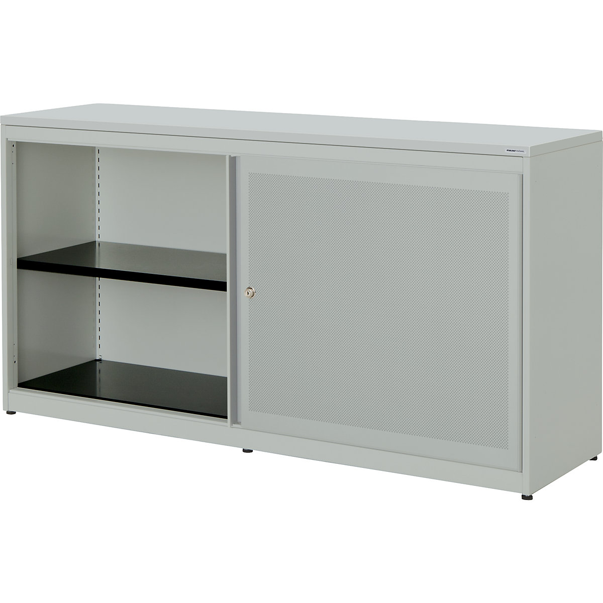 Armadio con ante scorrevoli, con efficace assorbimento acustico – mauser, pannello in plastica, alt. x largh. x prof. 830 x 1600 x 432 mm, 2 x 1 ripiano, grigio chiaro / grigio chiaro / grigio chiaro-0