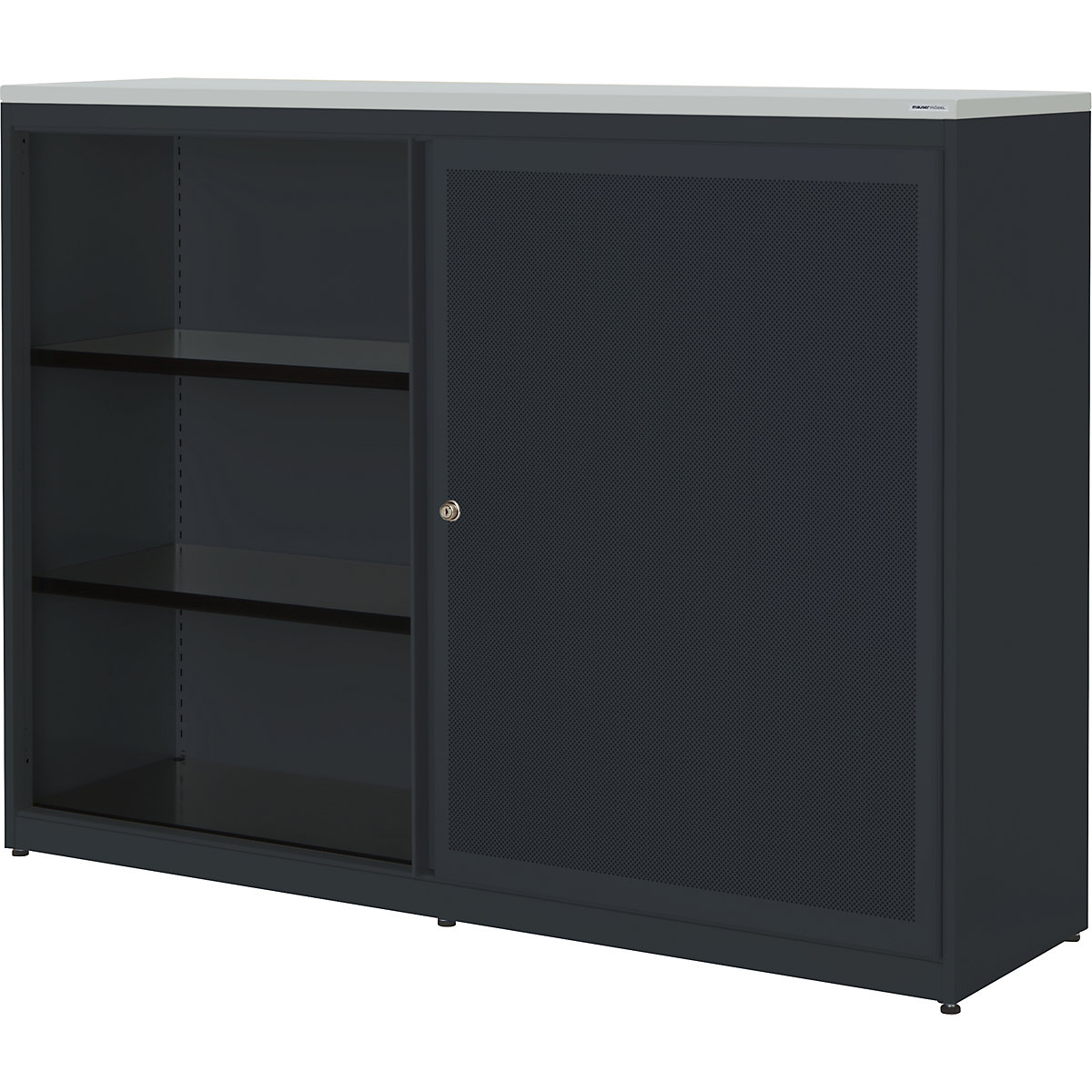 Armadio con ante scorrevoli, con efficace assorbimento acustico – mauser, pannello in plastica, alt. x largh. x prof. 1180 x 1600 x 432 mm, 2 x 2 ripiani, grigio antracite / grigio antracite / grigio chiaro-0