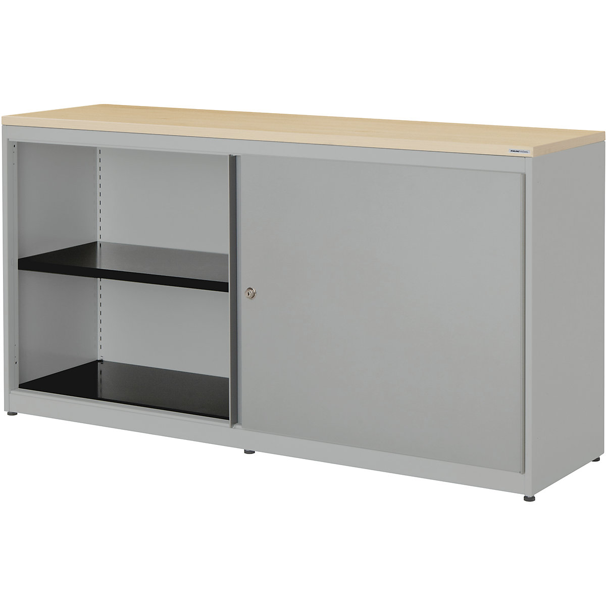 Armadio con ante scorrevoli – mauser, alt. x largh. x prof. 830 x 1600 x 432 mm, pannello in plastica, 2 x 1 ripiano, alluminio brillante / alluminio brillante / acero-0