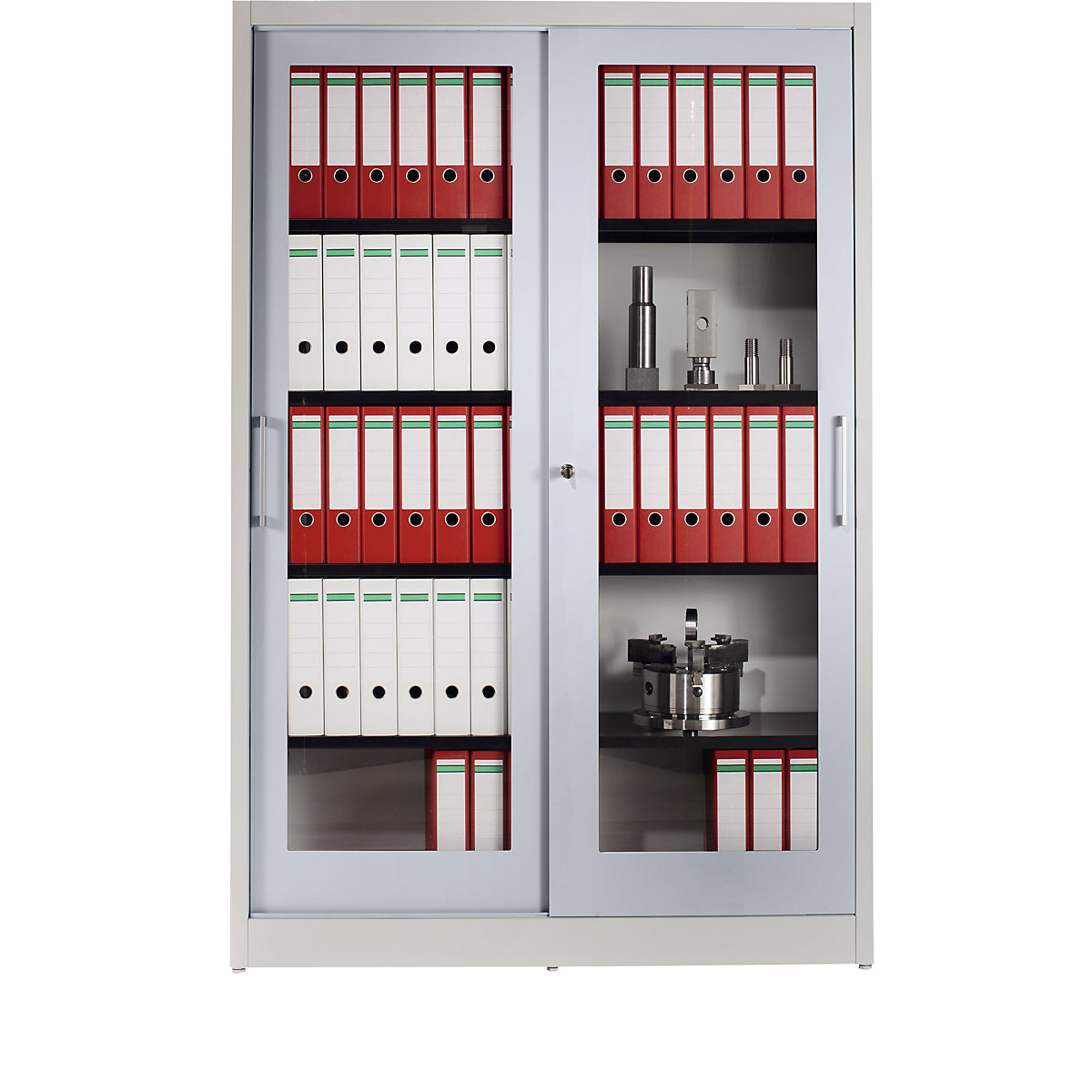 Armadio con ante scorrevoli – mauser, con ante in vetro, 4 ripiani, alt. x largh. x prof. 1965 x 1200 x 420 mm, grigio chiaro / alluminio brillante-0