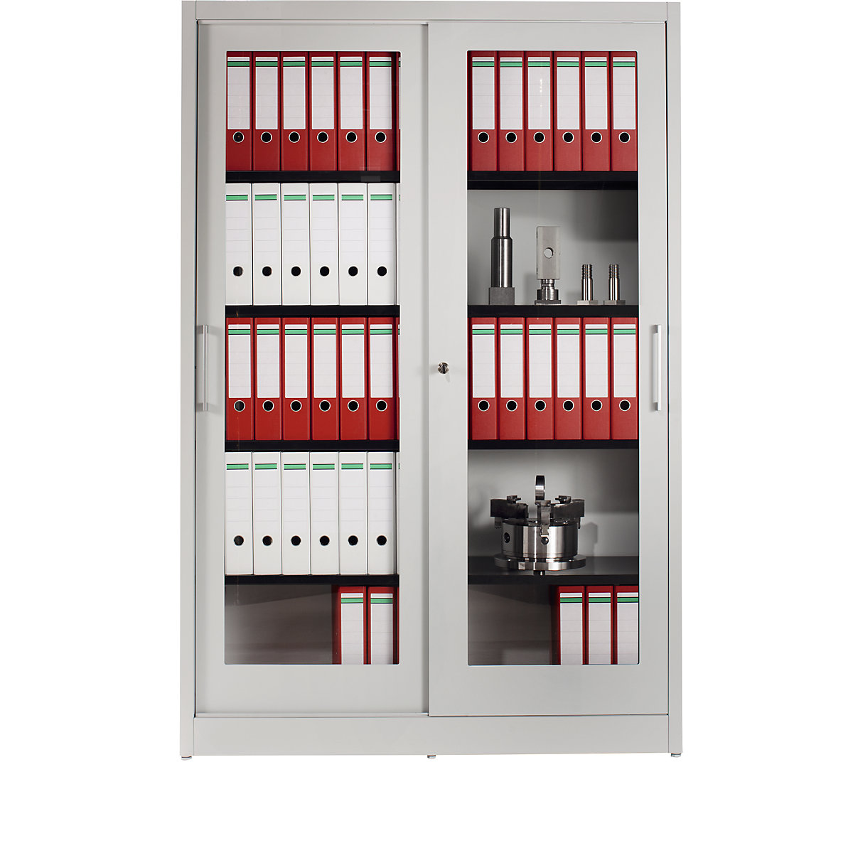 Armadio con ante scorrevoli – mauser, con ante in vetro, 4 ripiani, alt. x largh. x prof. 1965 x 1200 x 500 mm, grigio chiaro-0