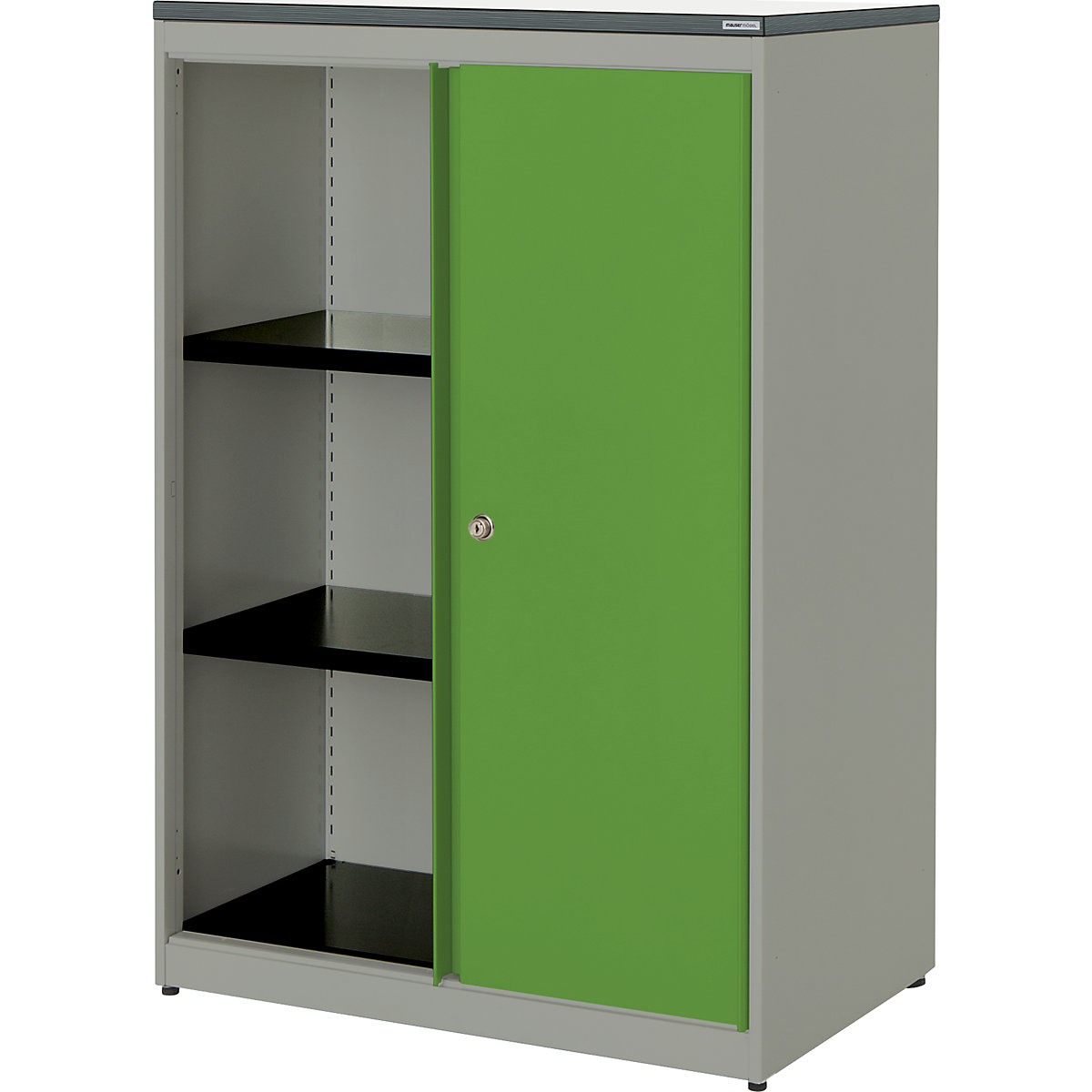 Armadio con ante scorrevoli – mauser, alt. x largh. x prof. 1180 x 800 x 432 mm, pannello in plastica, 2 ripiani, alluminio brillante / verde limone / bianco-0