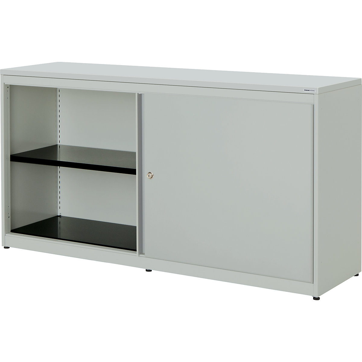 Armadio con ante scorrevoli – mauser, alt. x largh. x prof. 830 x 1600 x 432 mm, pannello in plastica, 2 x 1 ripiano, grigio chiaro / grigio chiaro / grigio chiaro-0