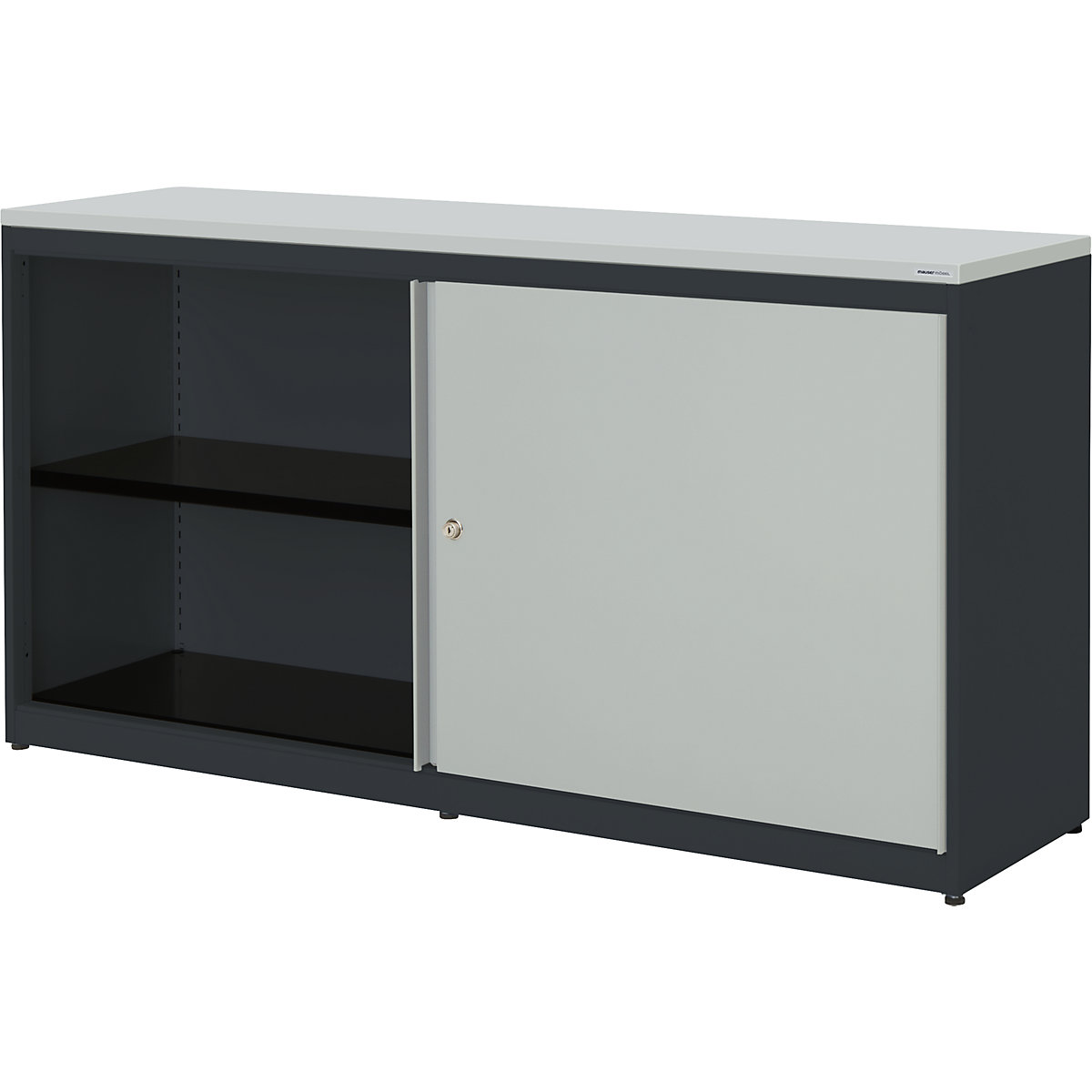 Armadio con ante scorrevoli – mauser, alt. x largh. x prof. 830 x 1600 x 432 mm, pannello in plastica, 2 x 1 ripiano, grigio antracite / grigio chiaro / grigio chiaro-0