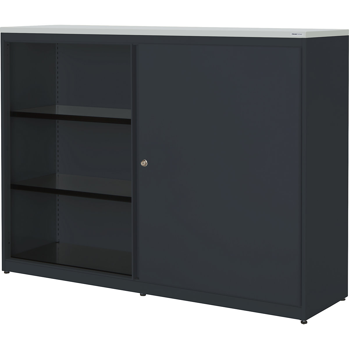 Armadio con ante scorrevoli – mauser, alt. x largh. x prof. 1180 x 1600 x 432 mm, pannello in plastica, 2 x 2 ripiani, grigio antracite / grigio antracite / grigio chiaro-0