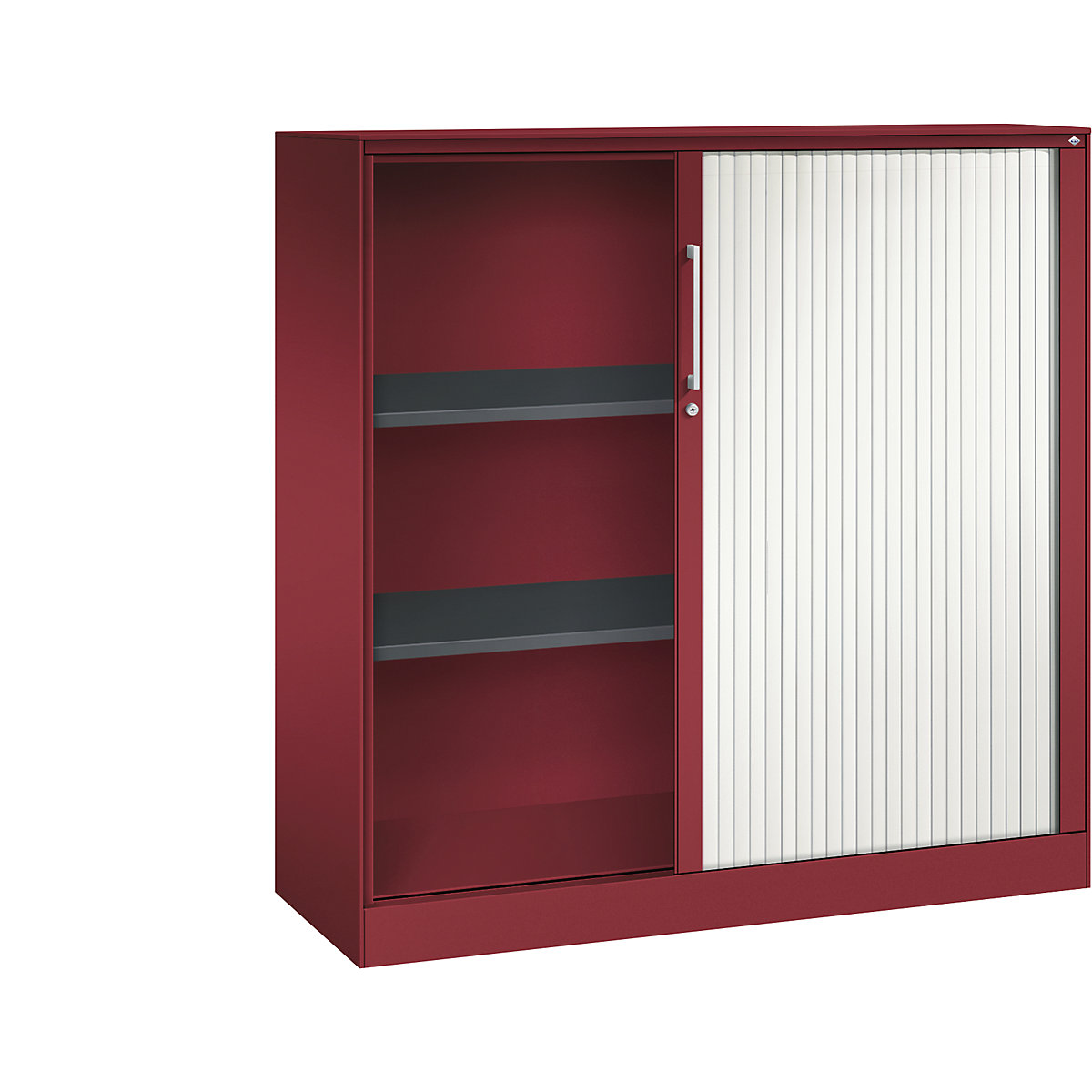 Armadio con serranda ASISTO, altezza 1292 mm – C+P, larghezza 1200 mm, rosso rubino/bianco traffico-0