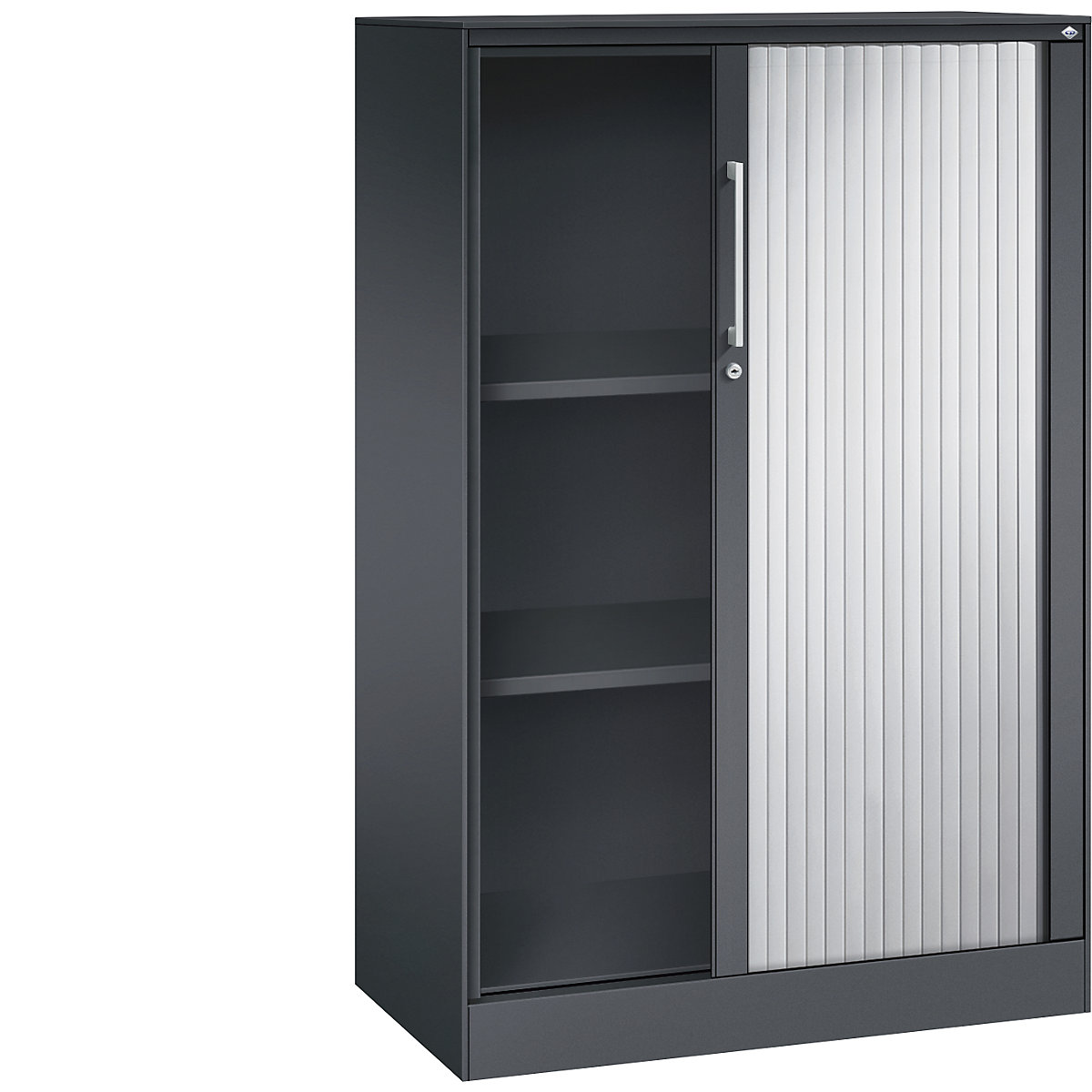 Armadio con serranda ASISTO, altezza 1292 mm – C+P, larghezza 800 mm, grigio nerastro/alluminio brillante-0